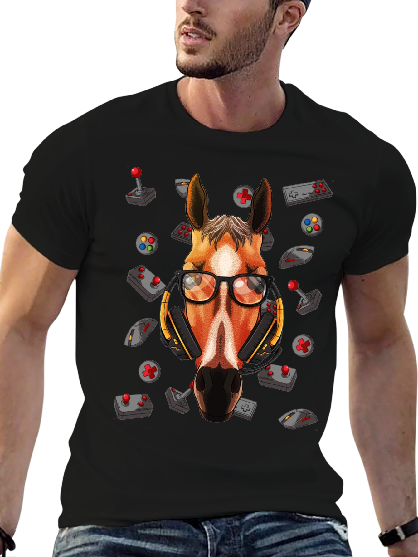 Black Gamer Horse Graphic Tee - Funny Animal Lover T-Shirt view 6