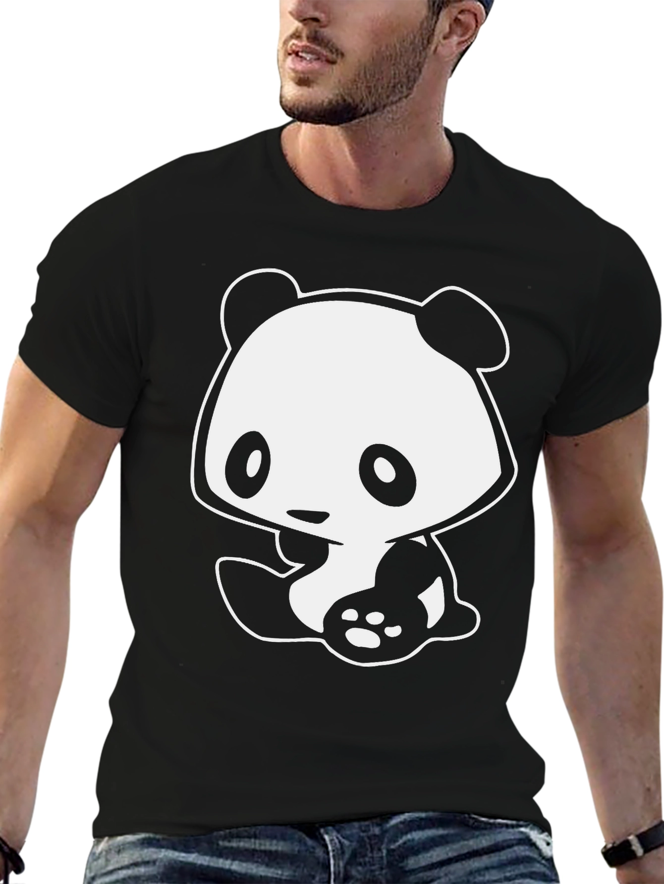 Black Cute Panda Graphic Black T-Shirt view 6