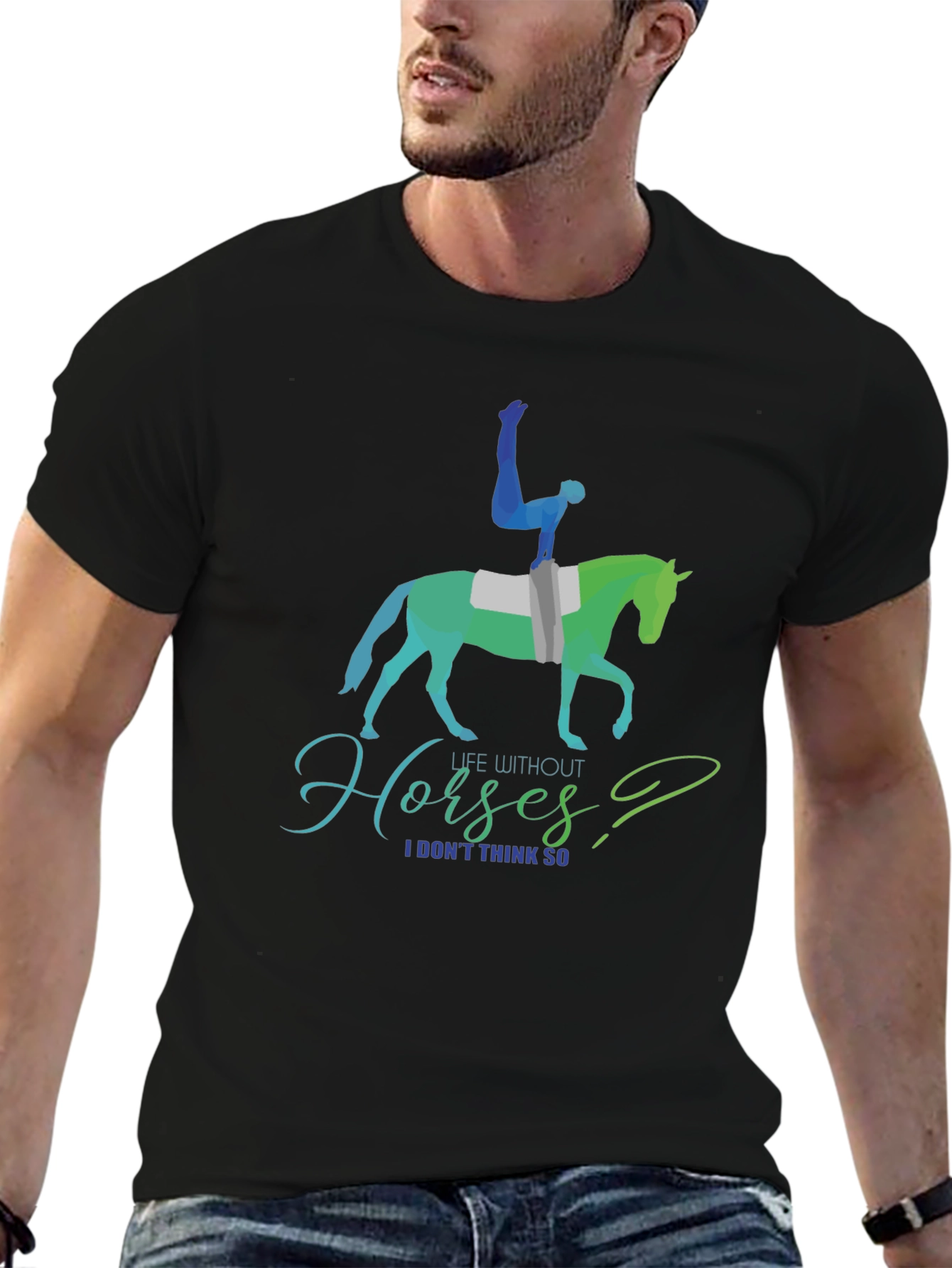 Black Equestrian T-Shirt: Life Without Horses? view 6