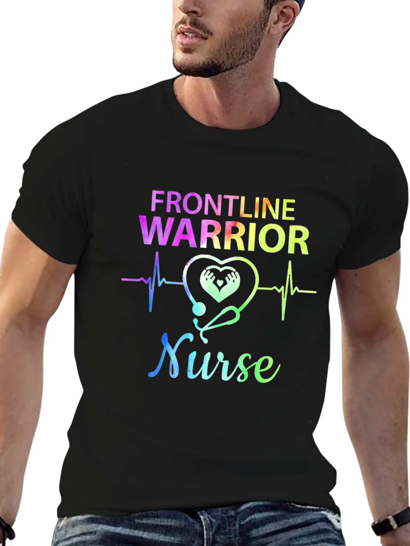 Black Frontline Warrior Nurse Graphic Tee - Unisex view 6