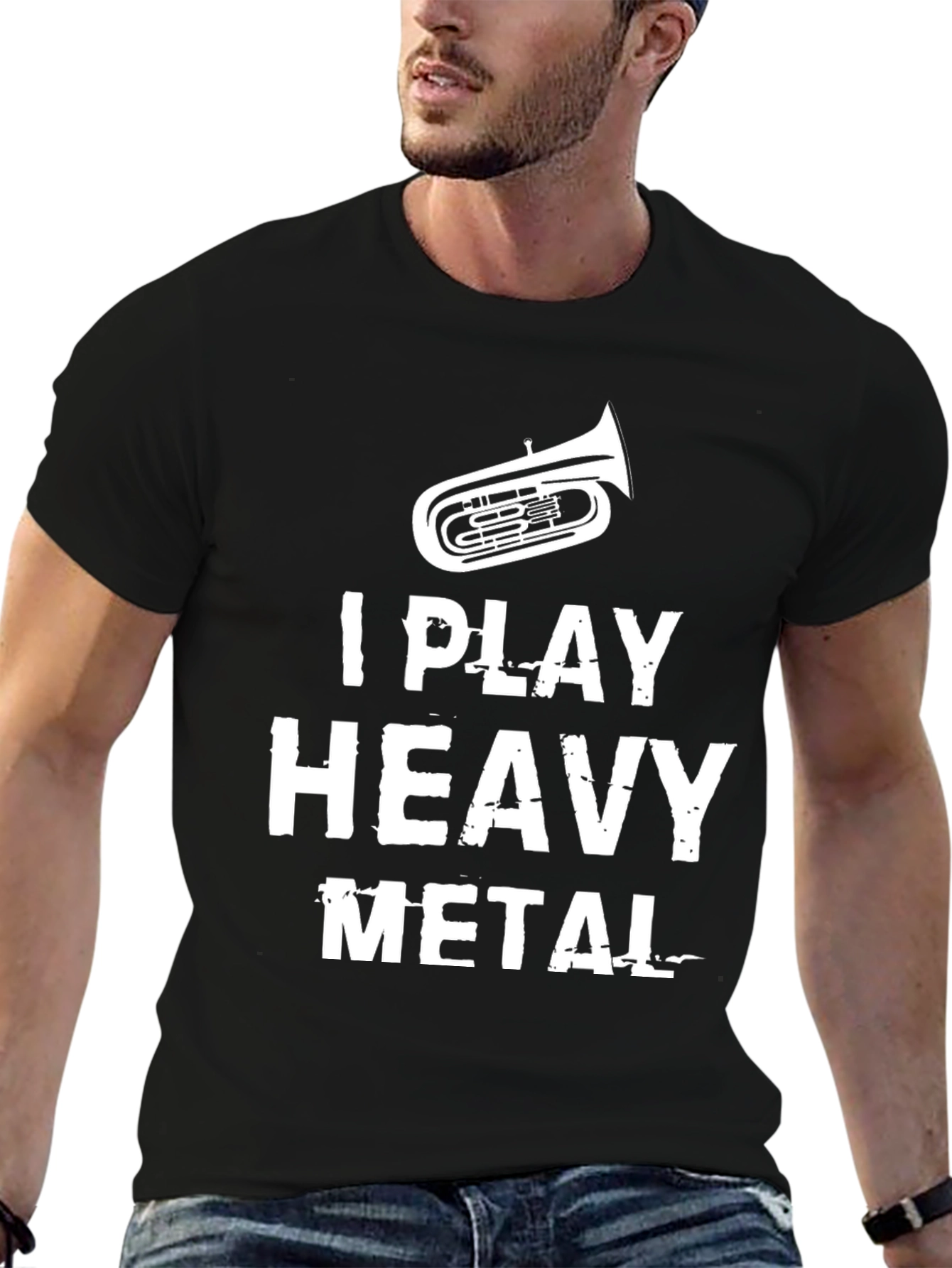 Black I Play Heavy Metal Tuba T-Shirt view 6