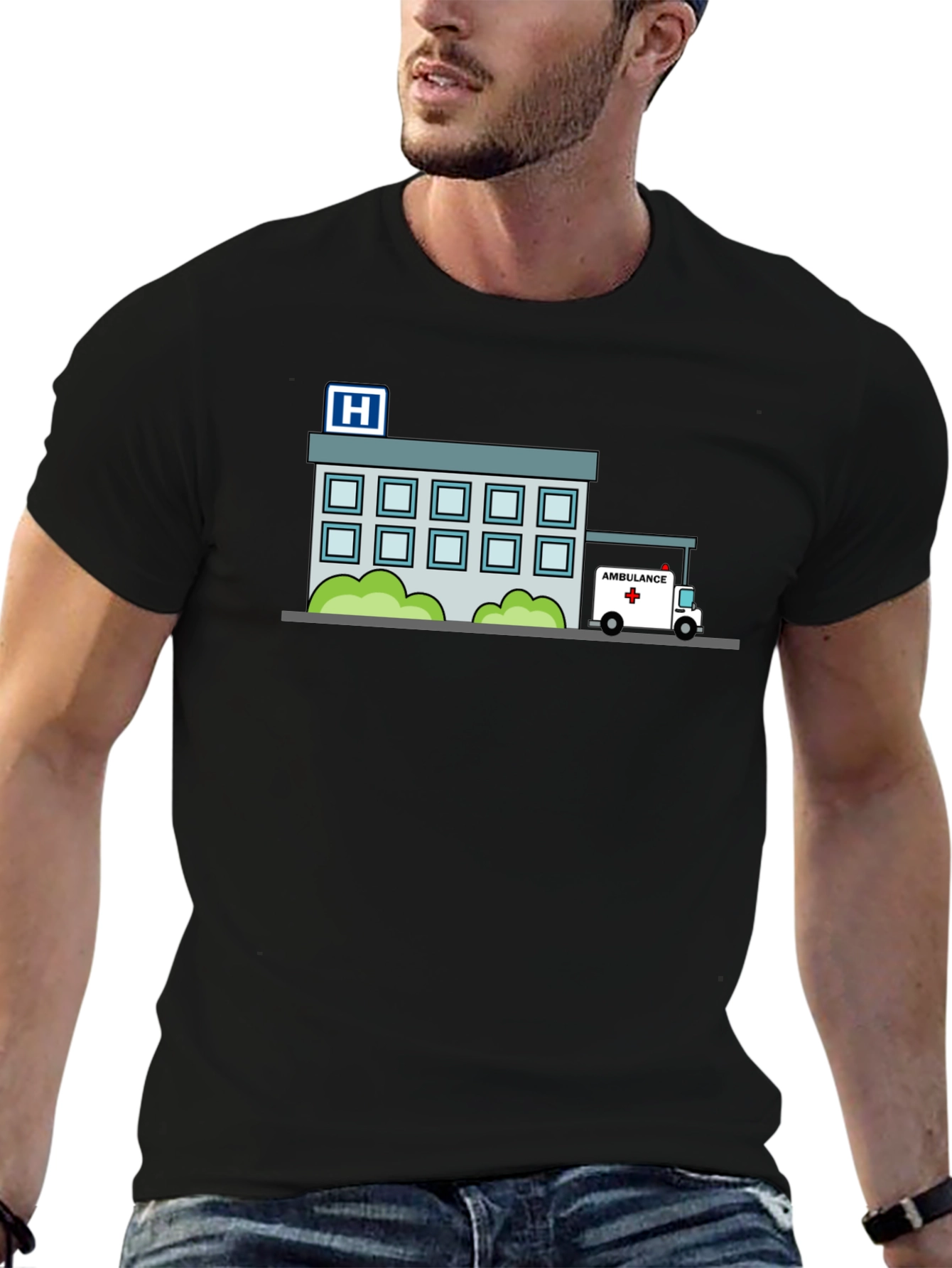 Black Hospital & Ambulance Graphic T-Shirt view 6