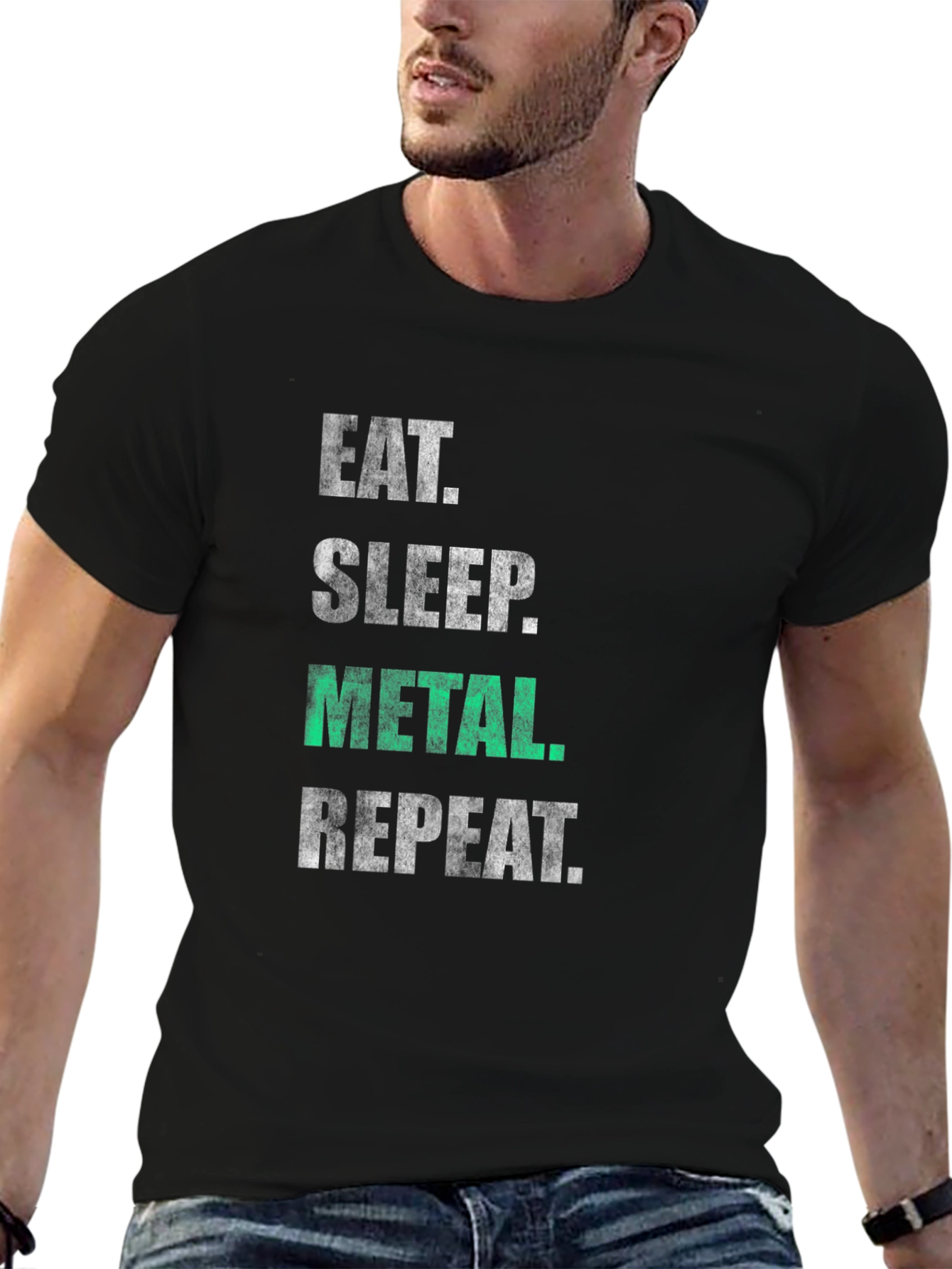 Black Eat Sleep Metal Repeat T-Shirt - Black Graphic Tee view 6