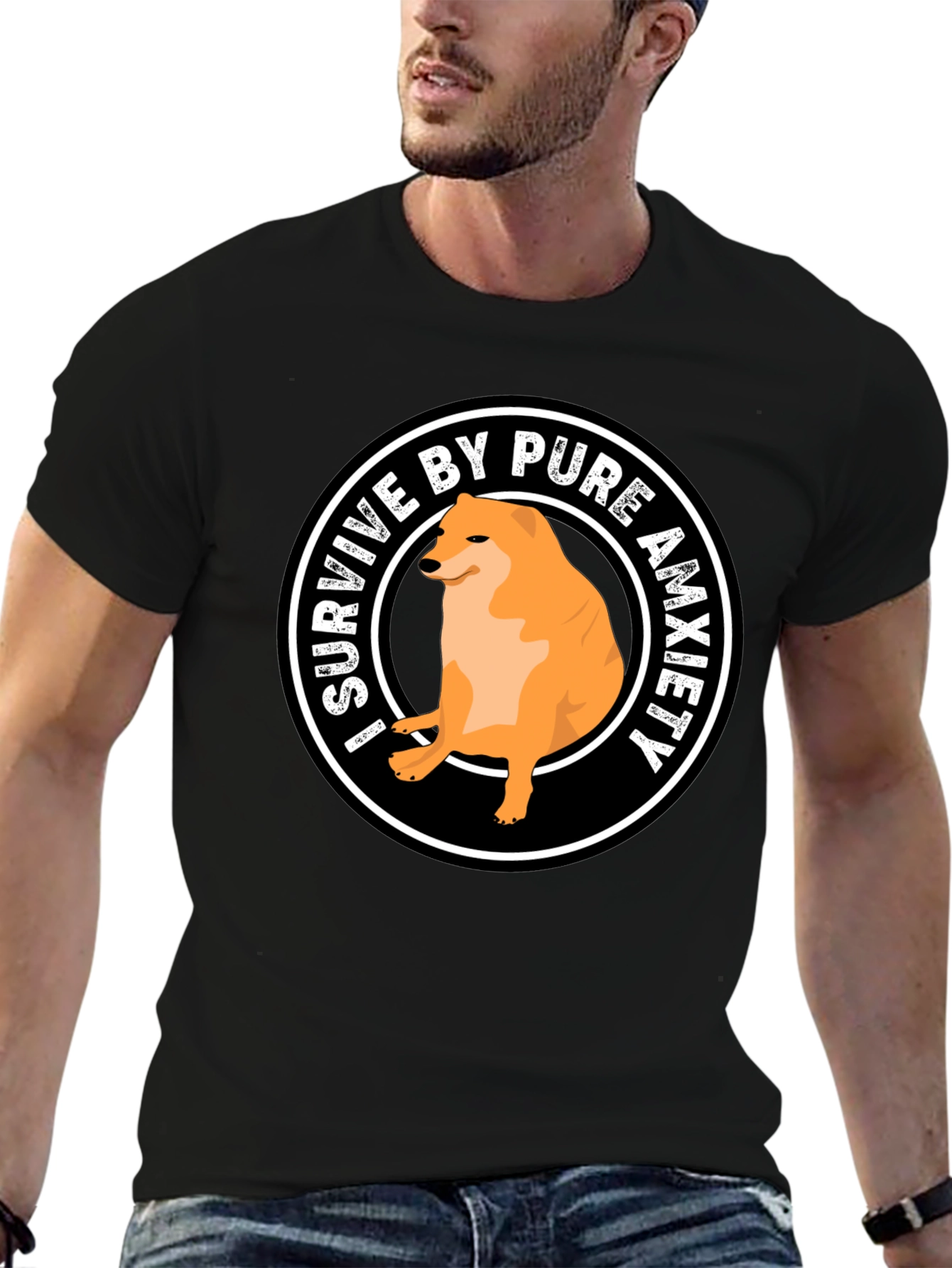 Black I Survive by Pure Anxiety Doge Meme Graphic Tee view 6