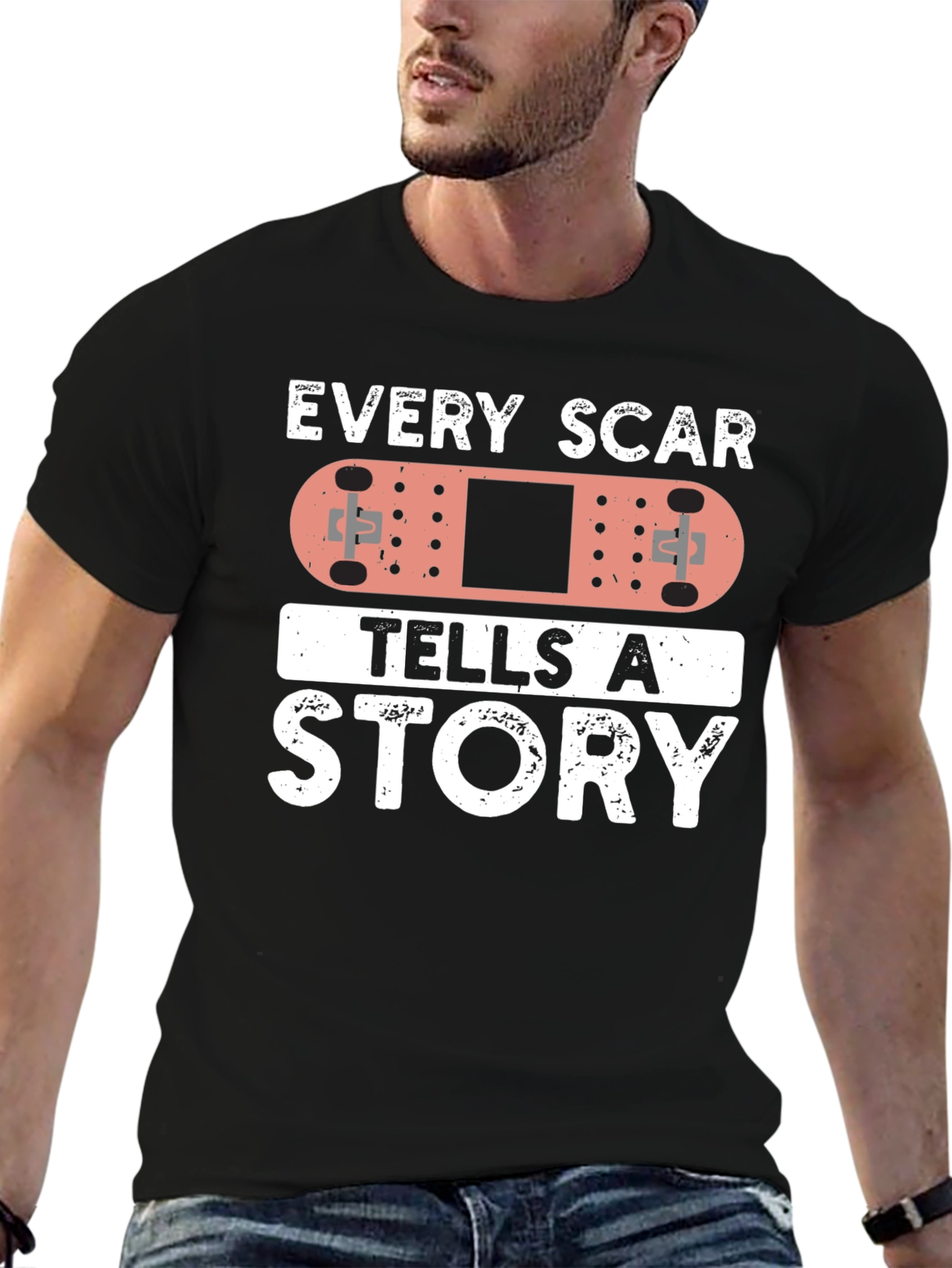 Black Every Scar Tells A Story Bandage Graphic T-Shirt view 6