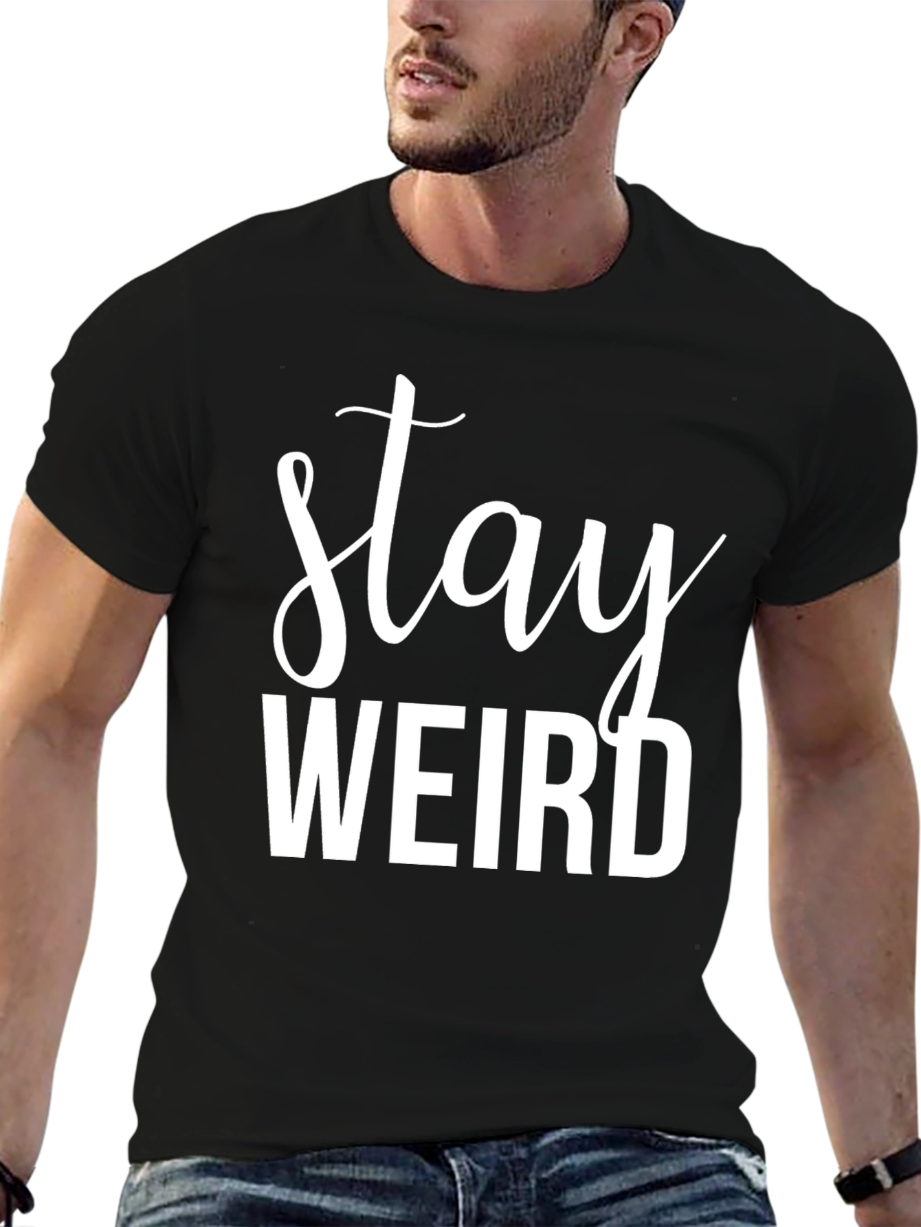 Black Stay Weird Graphic Tee - Black Cotton Comfort view 6