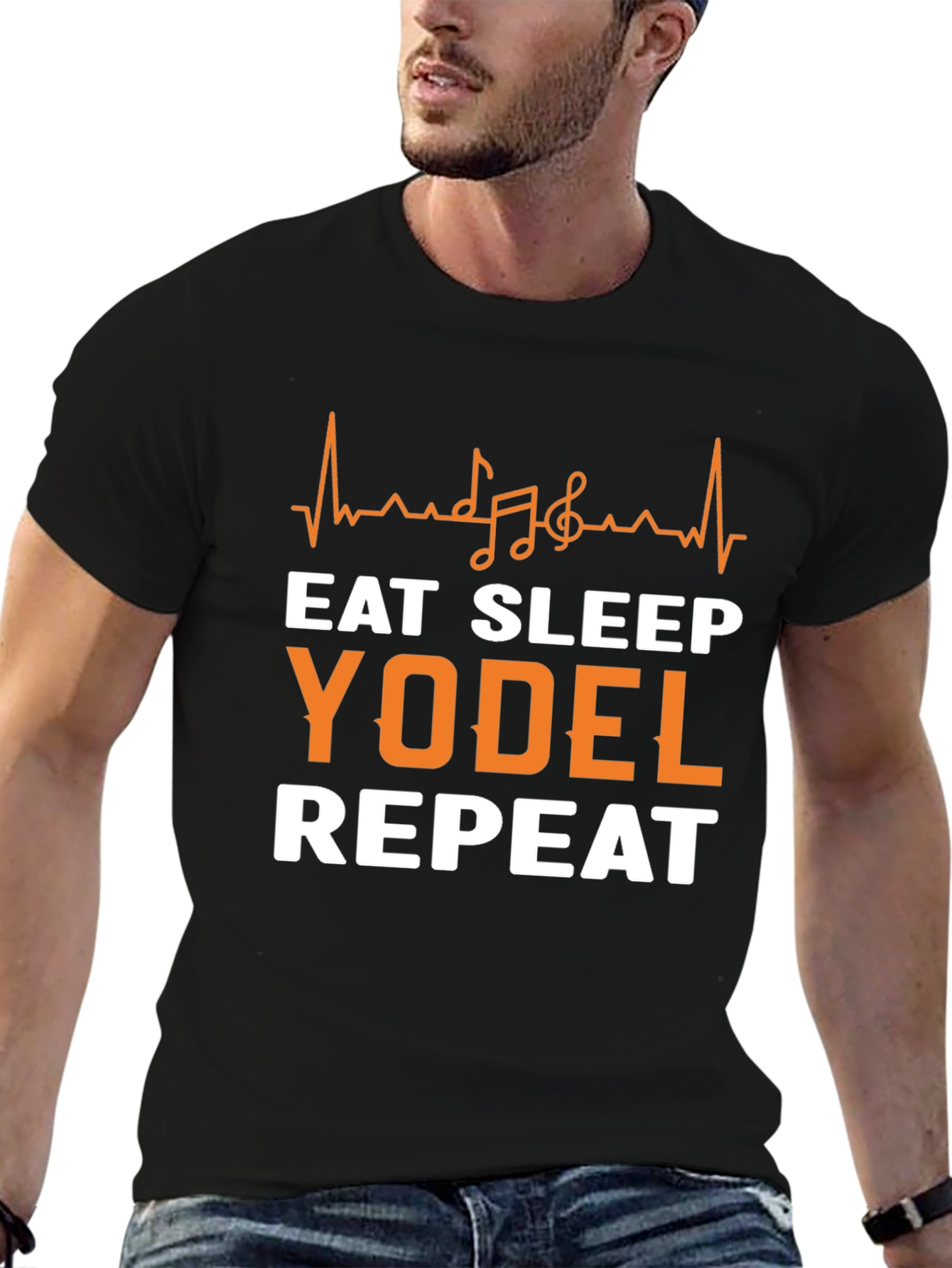 Black Eat Sleep Yodel Repeat T-Shirt view 6