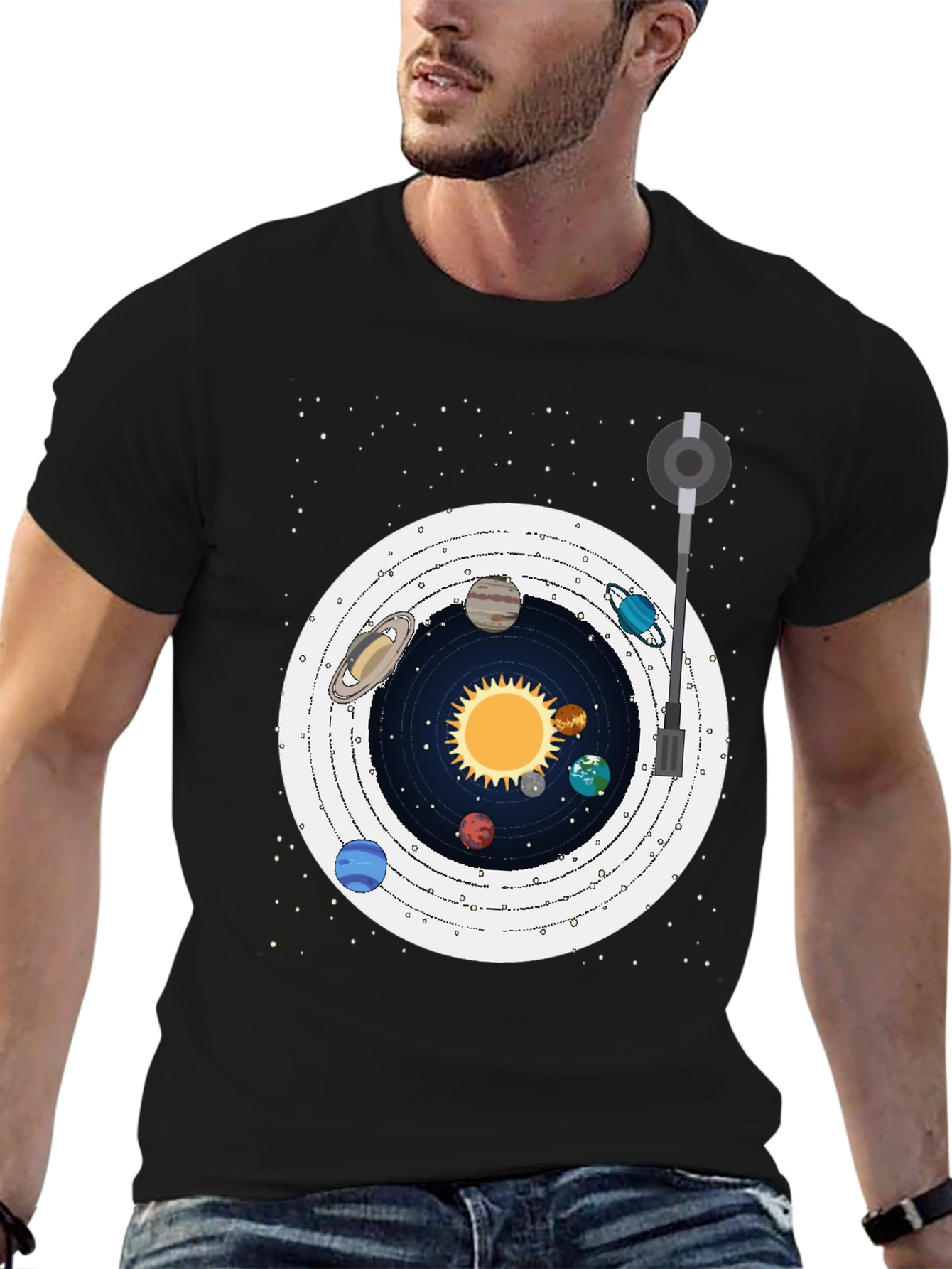Black Planetary Turntable T-Shirt view 6