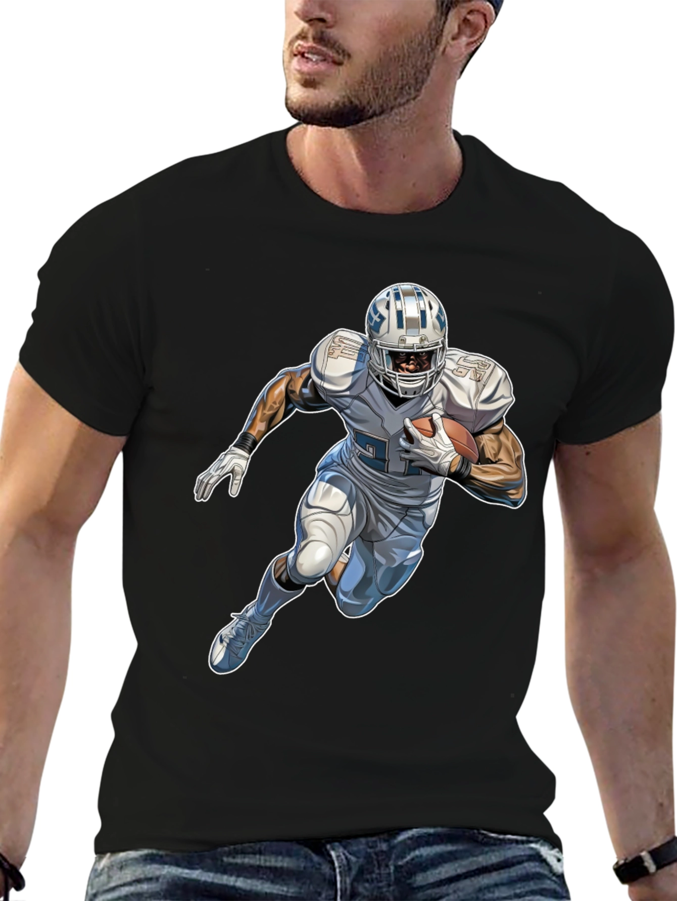 Black Football Player Graphic Black T-Shirt view 6
