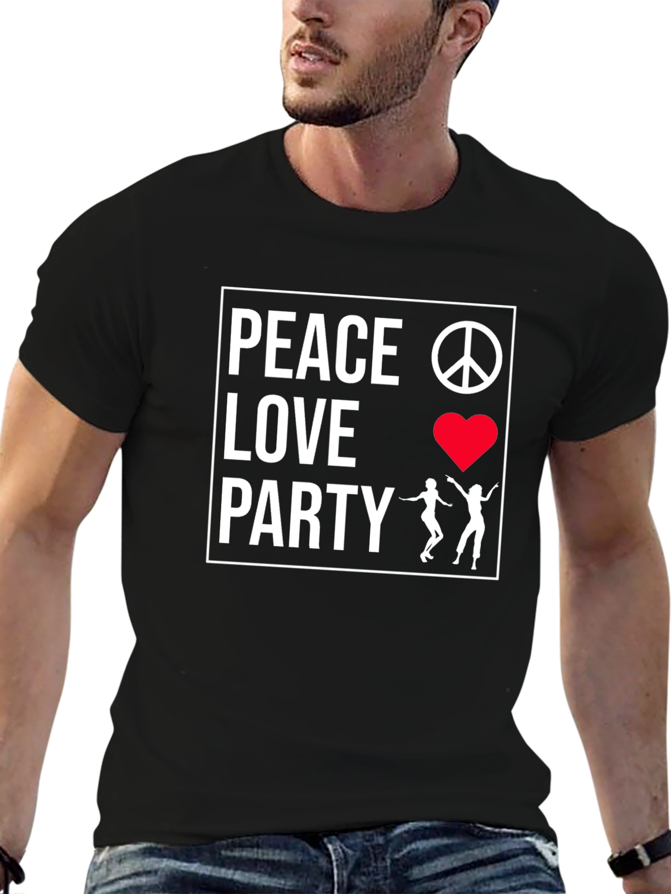 Black Peace Love Party Graphic Tee - Black view 6