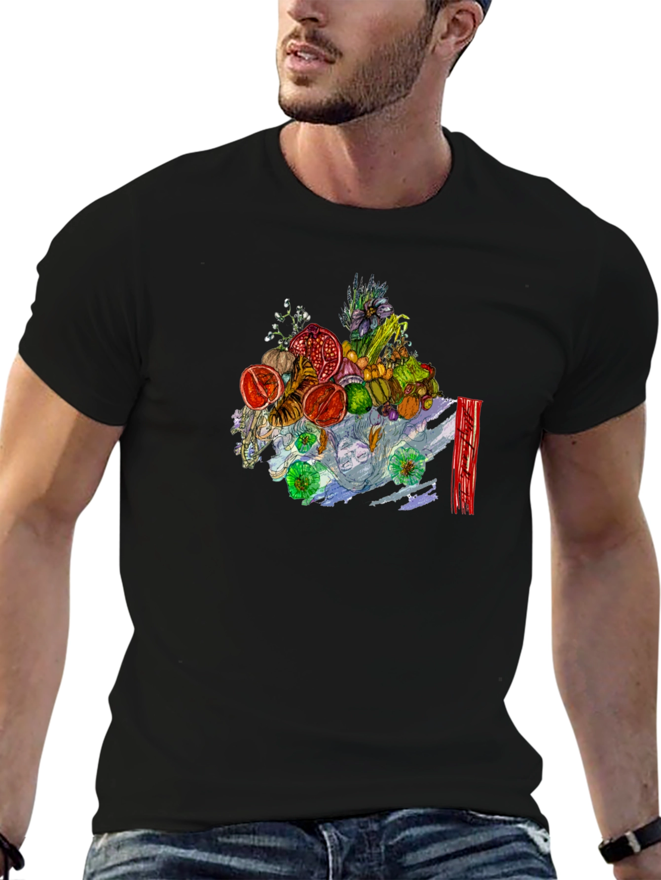 Black Fruit & Floral Art Black Tee view 6