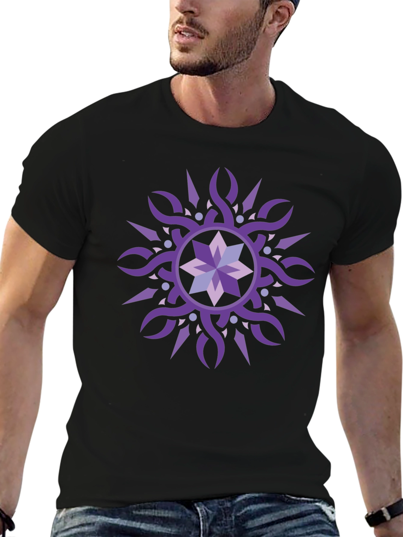 Black Geometric Purple Starburst Graphic Tee view 6