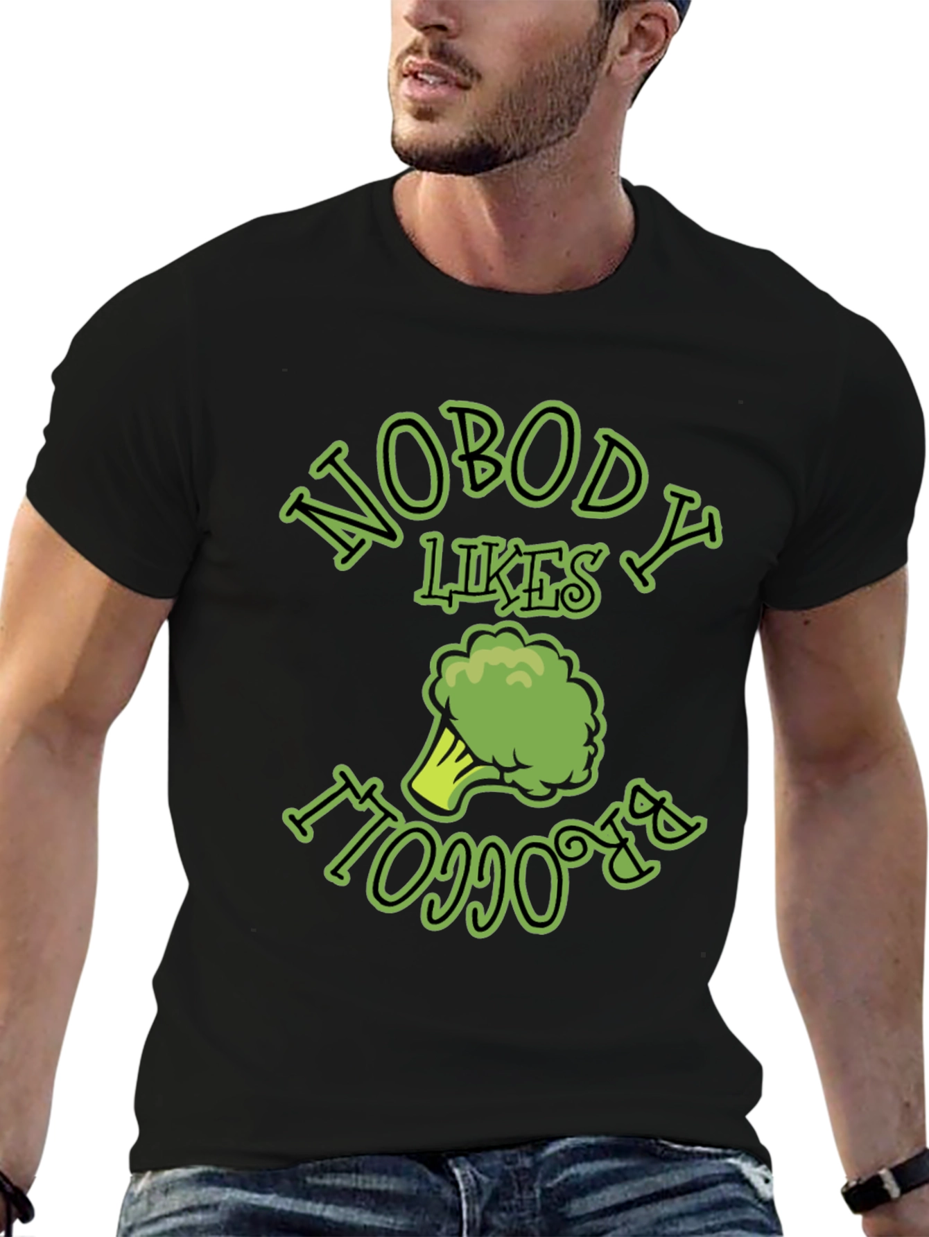 Black Nobody Likes Broccoli T-Shirt Funny Vegan Humor Tee view 6