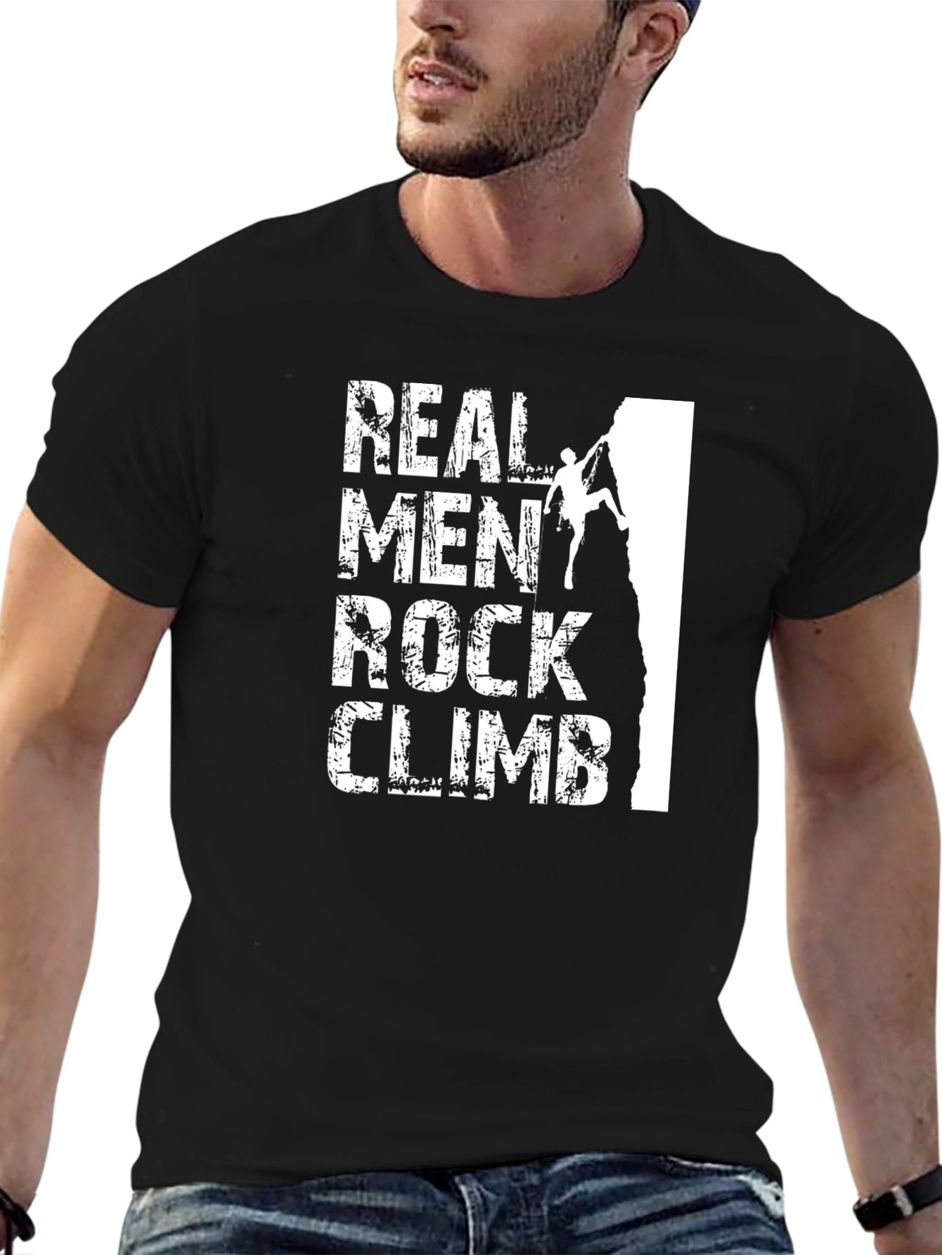 Black Real Men Rock Climb T-Shirt Black Graphic Tee view 6