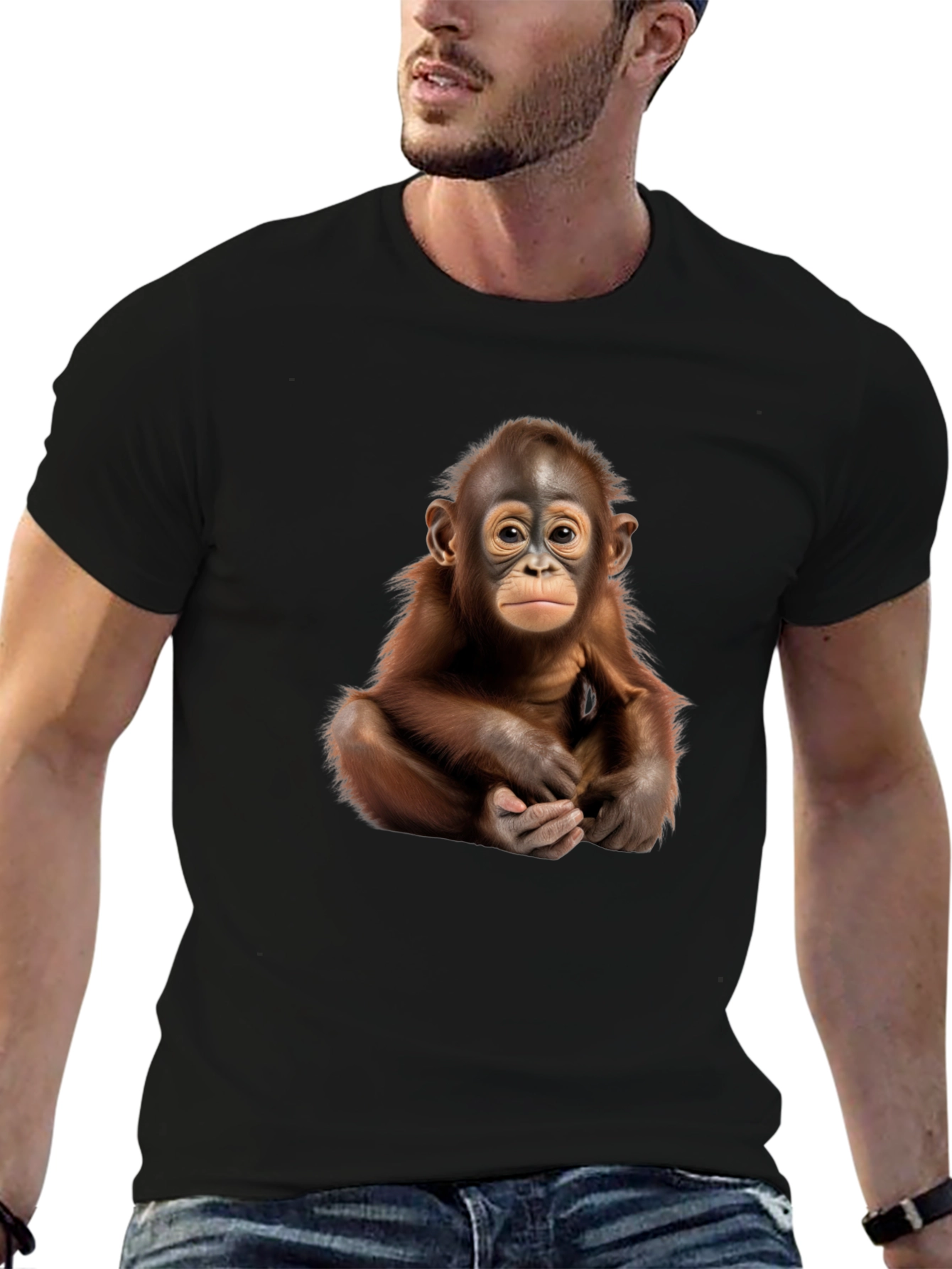 Black Orangutan Graphic Tee - Black Crew Neck T-Shirt view 6