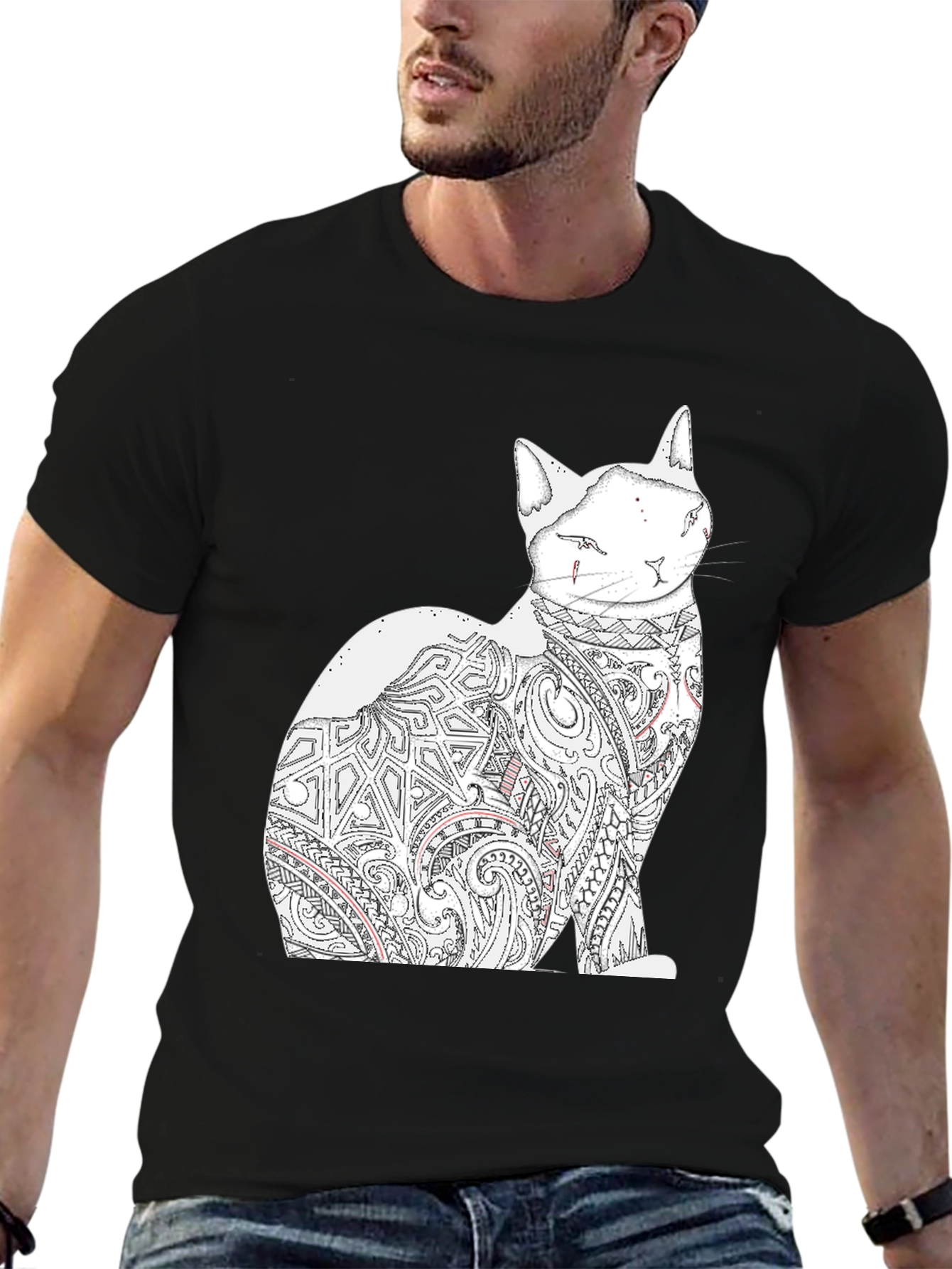Black Cat Tattoo Graphic Print Black Tee view 6
