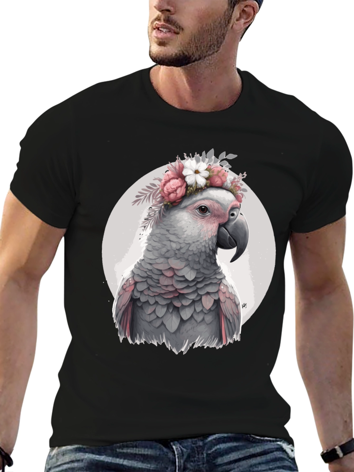 Black Parrot with Flower Crown T-Shirt - Unique Bird Lover Gift view 6