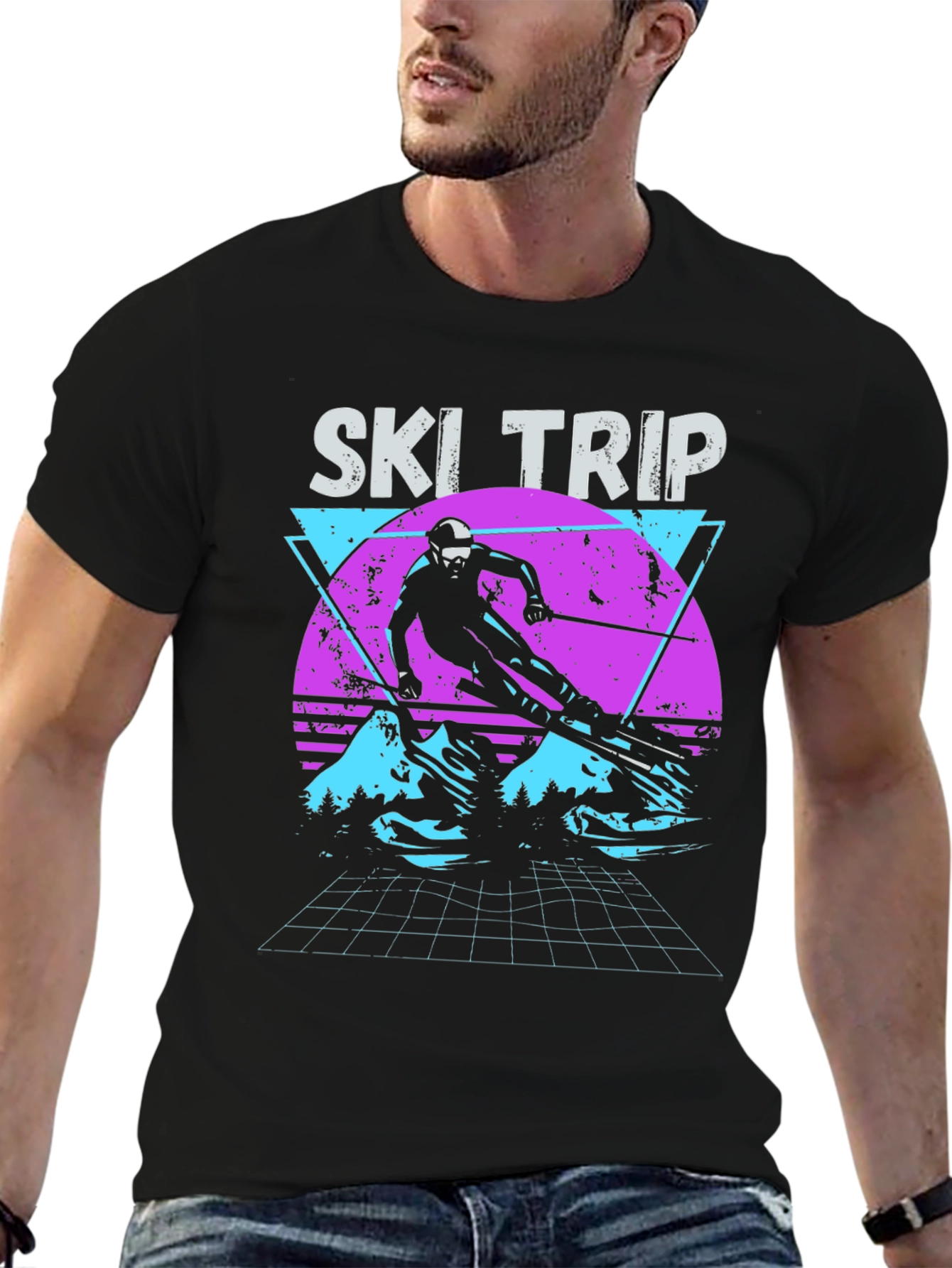 Black Retro Ski Trip T-Shirt - Vintage 80s Style view 6