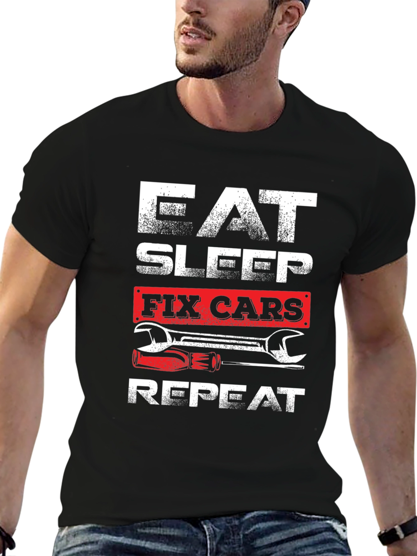 Eat Sleep Fix Cars Repeat Graphic T-Shirt - 6