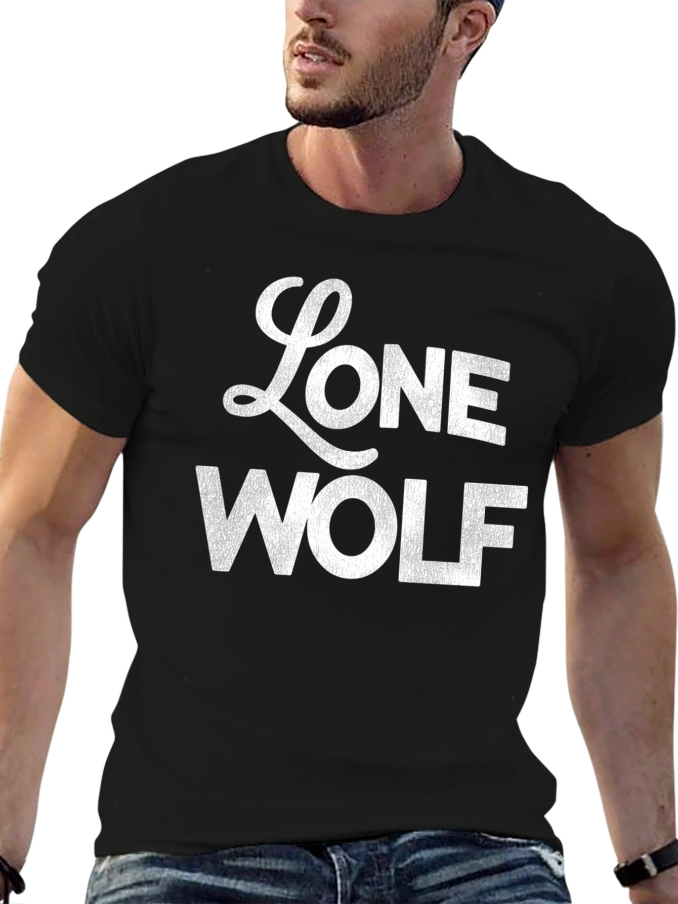 Black Lone Wolf Graphic Print T-Shirt - Black view 6