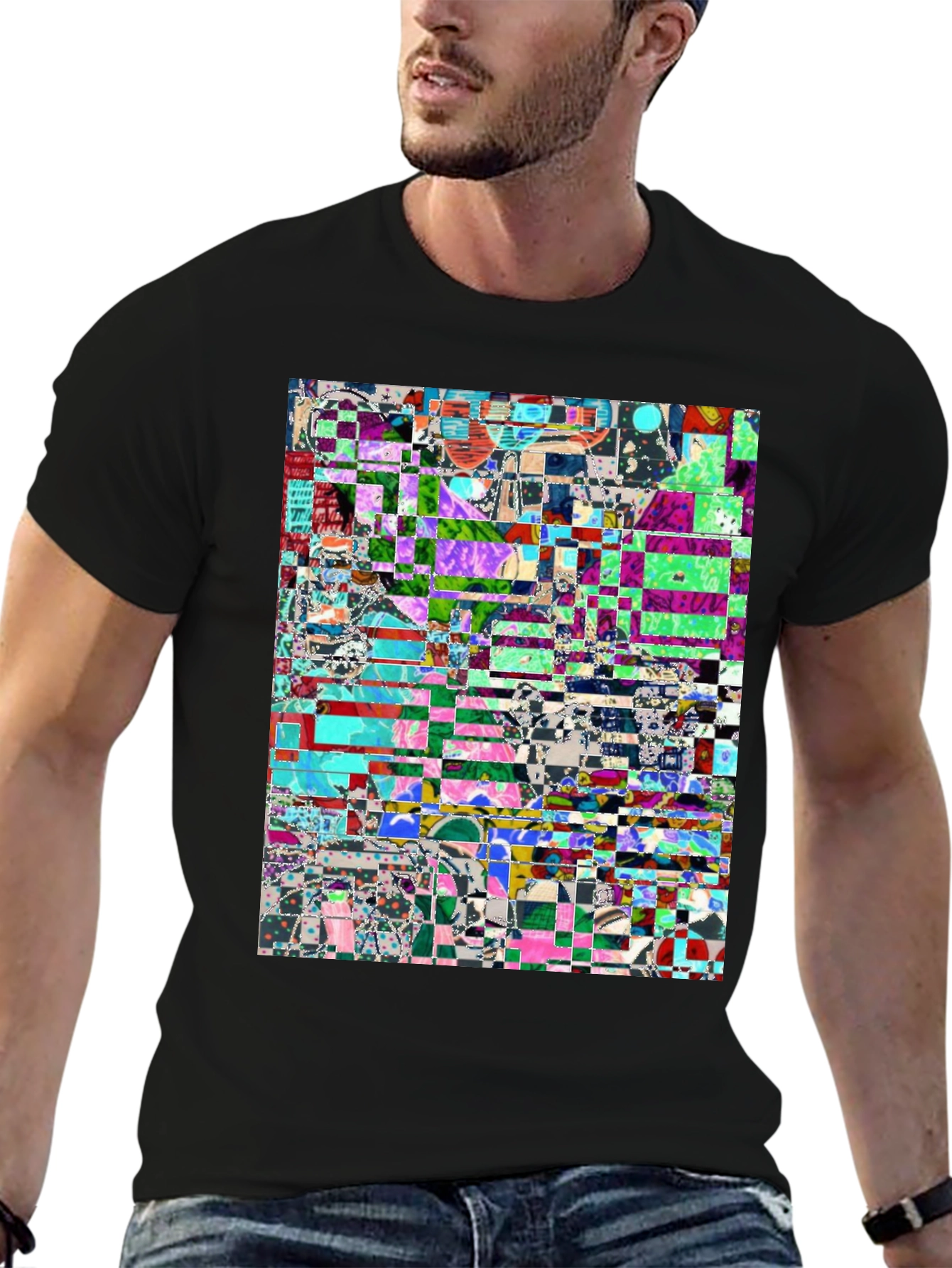 Black Abstract Glitch Art T-Shirt view 6