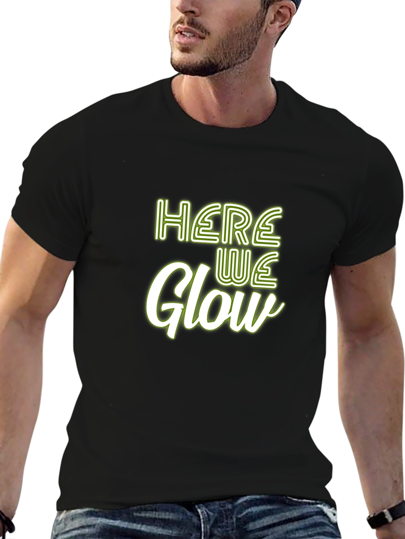 Black Here We Glow Graphic Tee - Soft Cotton Blend view 6