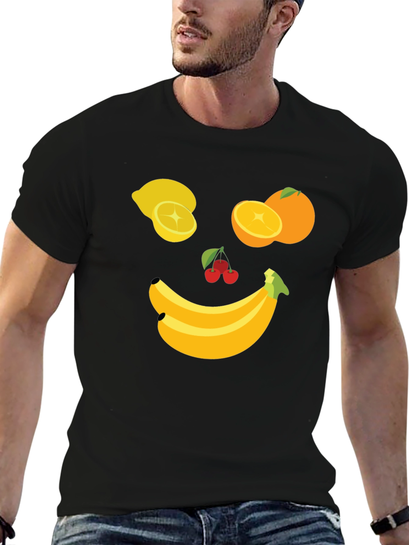 Black Fruit Face Graphic Tee - Black Cotton T-Shirt view 6