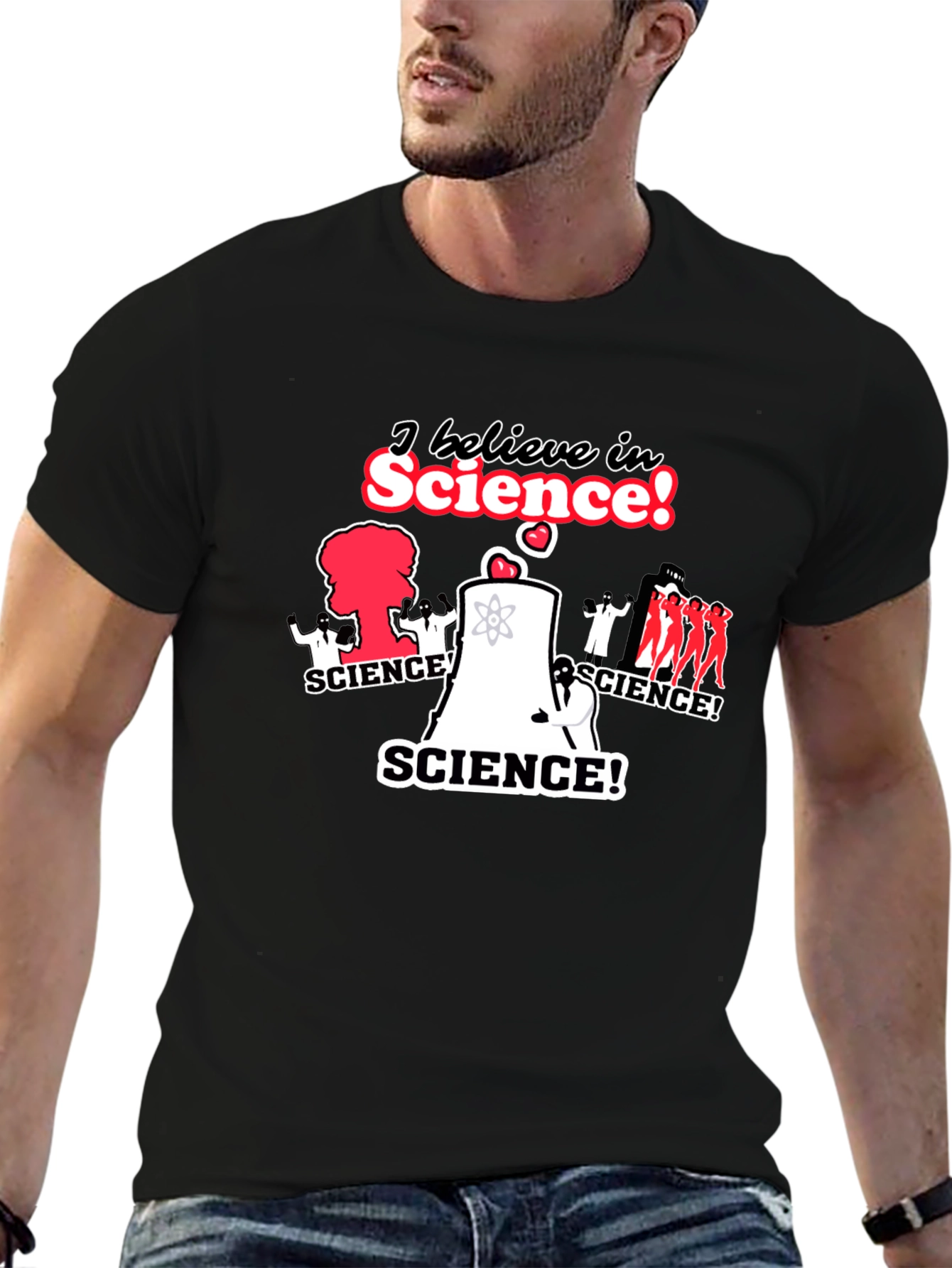 Black I Believe in Science! T-Shirt - Black view 6