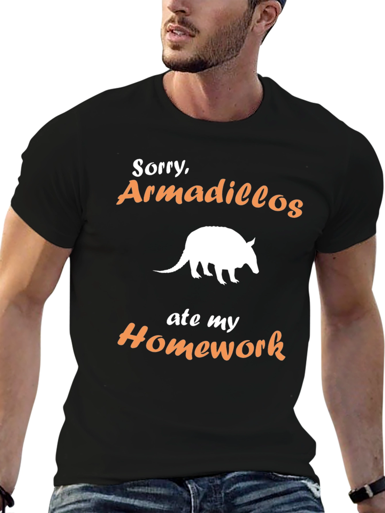 Black Armadillo Homework T-Shirt - Funny Animal Tee view 6