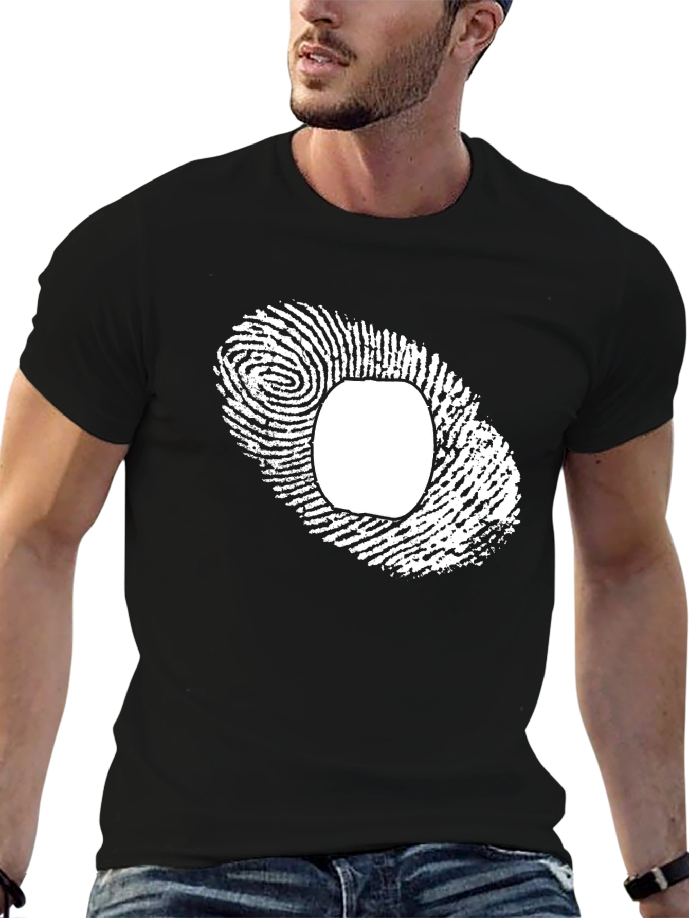 Black Unique Fingerprint Graphic Tee - Black Cotton Blend view 6