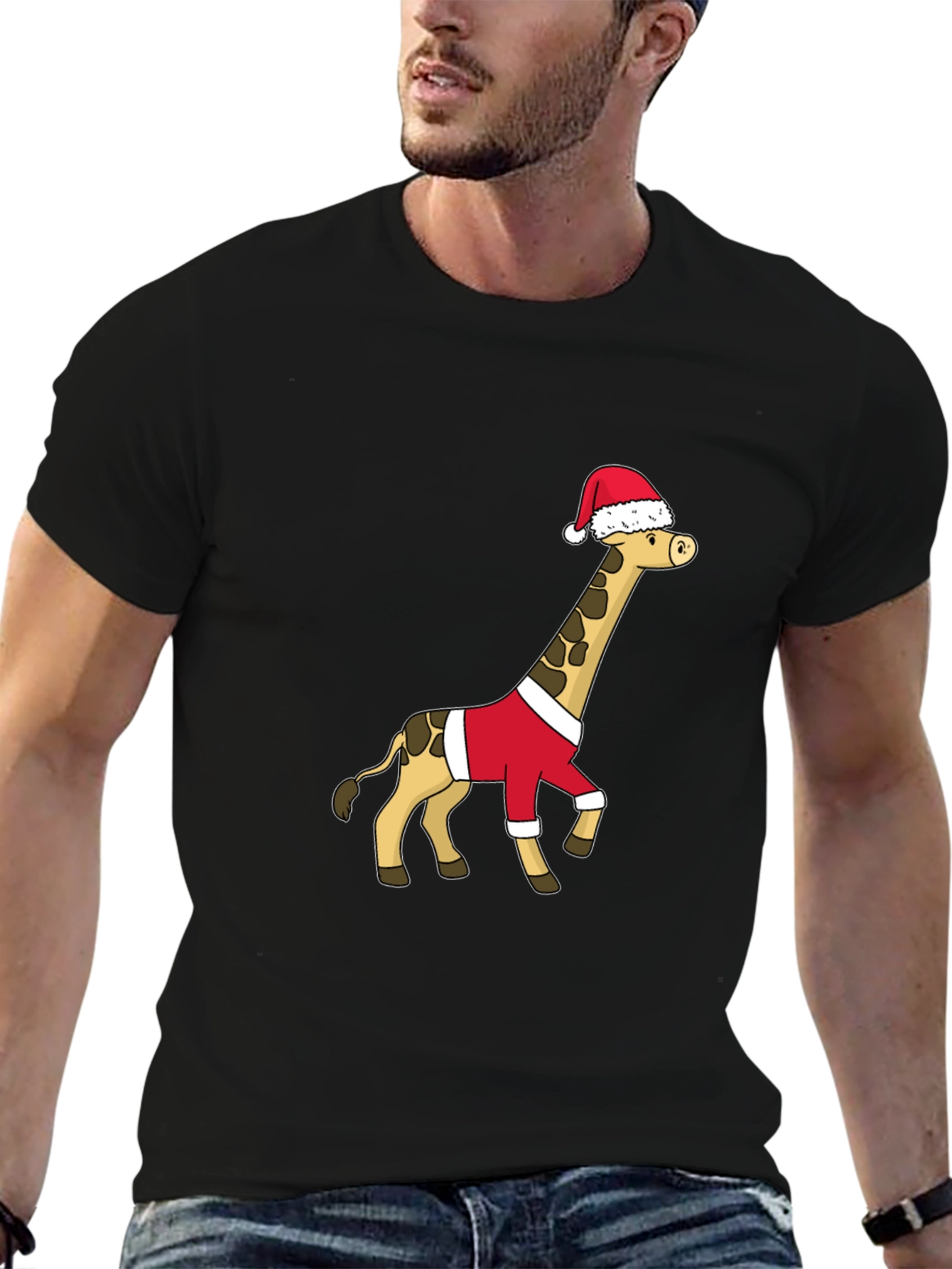 Black Festive Giraffe Santa Shirt - Holiday Cheer view 6