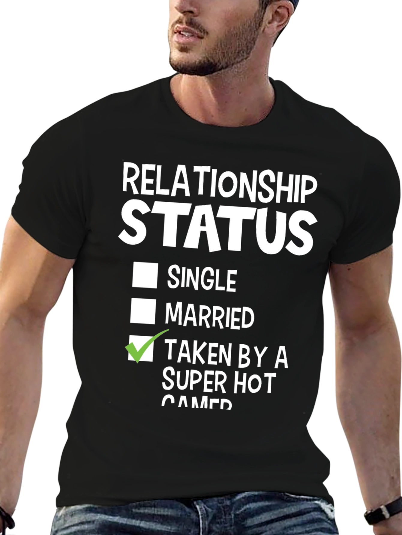 Black Relationship Status: Taken By A Super Hot Gamer T-Shirt view 6