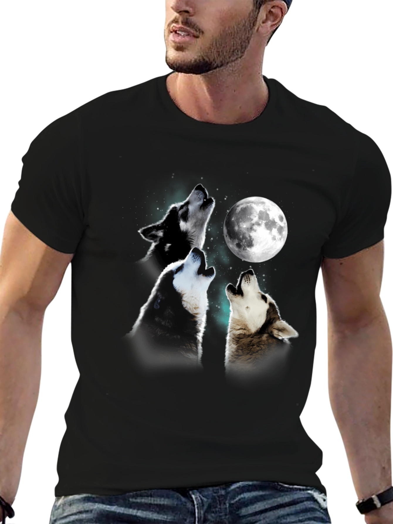Black Wolf Moon T-Shirt - Unique Graphic Tee view 6