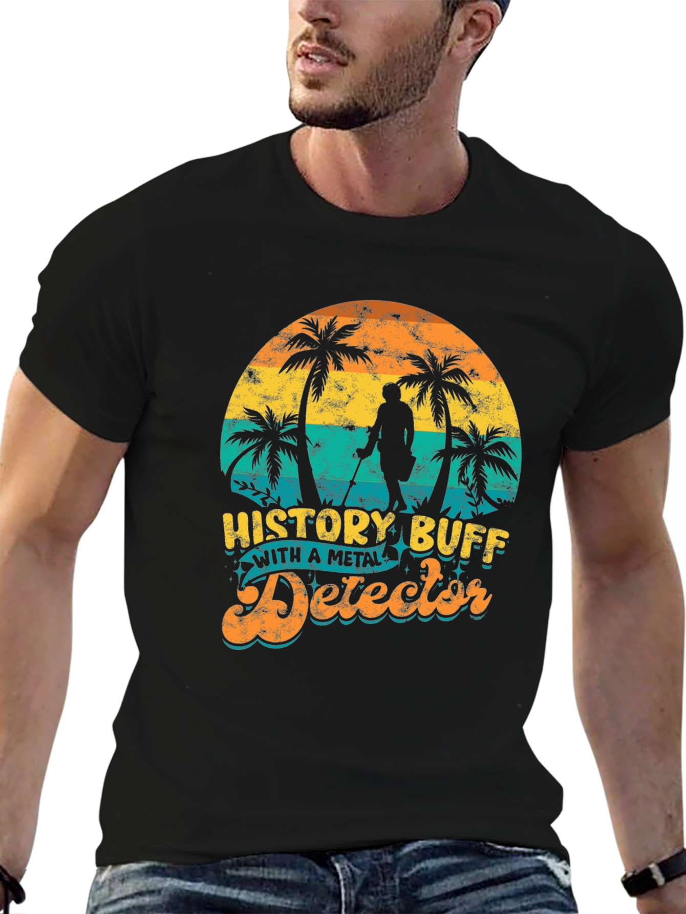 Black History Buff Metal Detector Black T-Shirt view 6