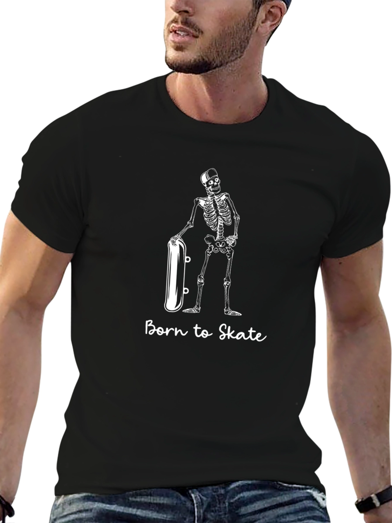 Black Born to Skate Skeleton Graphic Tee - Black T-Shirt view 6