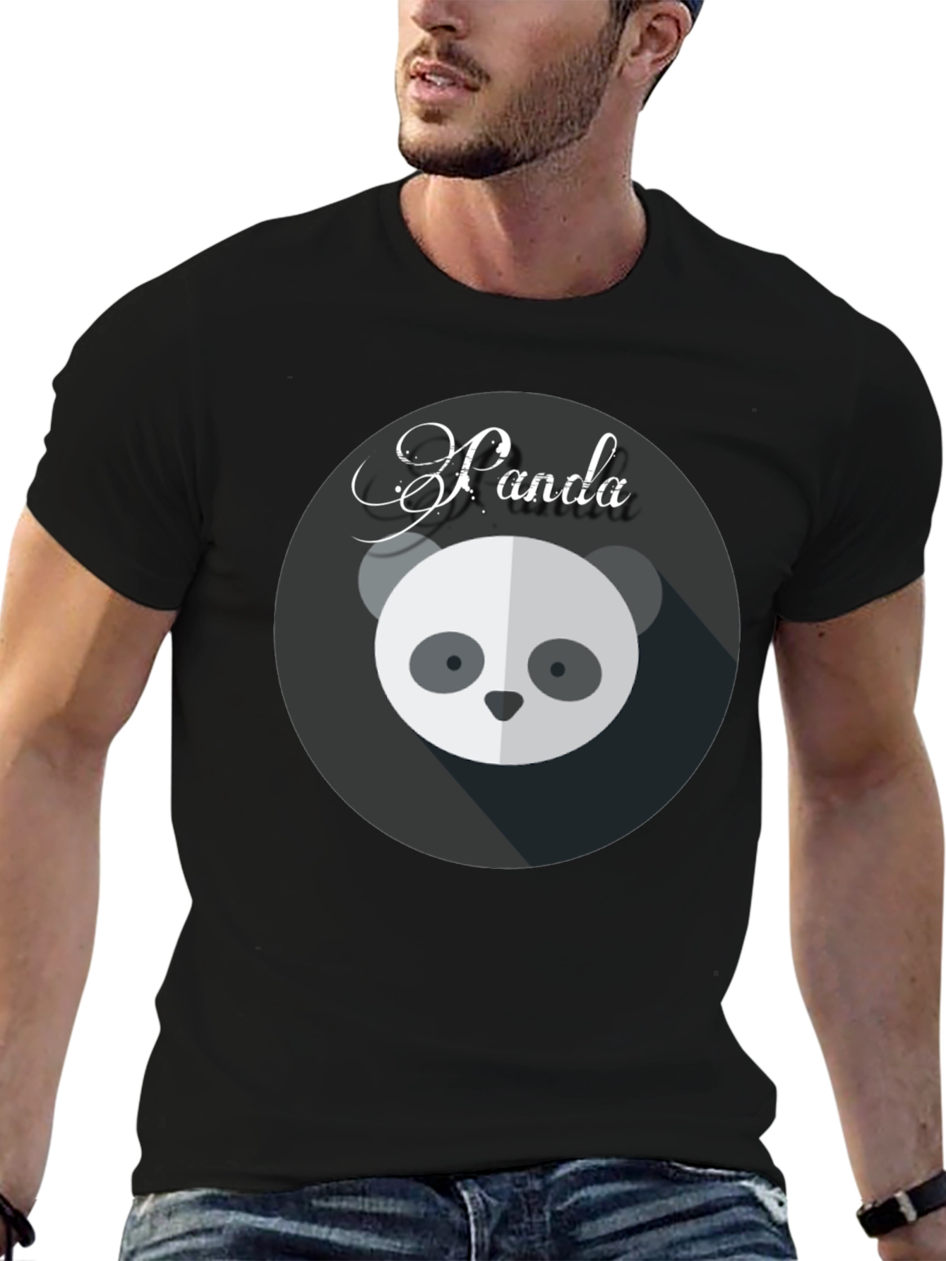 Black Cute Panda Graphic Black T-Shirt view 6