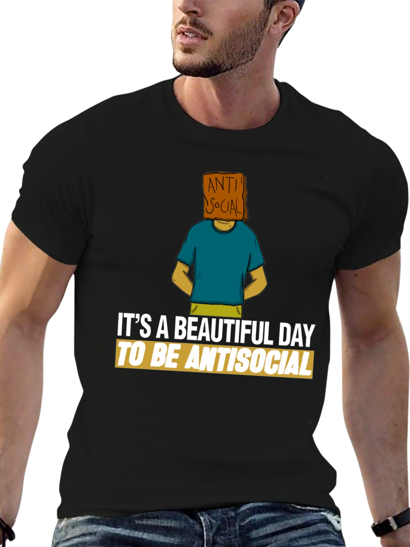 Black Antisocial T-Shirt - Funny Graphic Tee view 6