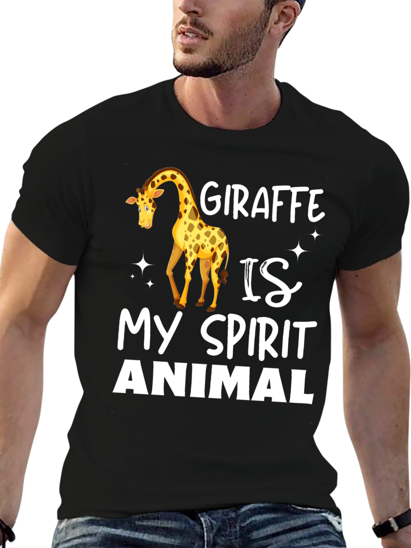 Black Giraffe Spirit Animal T-Shirt - Black Crew Neck view 6