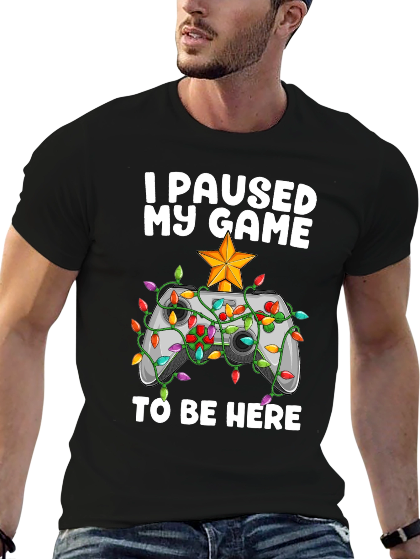 Black I Paused My Game To Be Here Gamer Holiday T-Shirt view 6