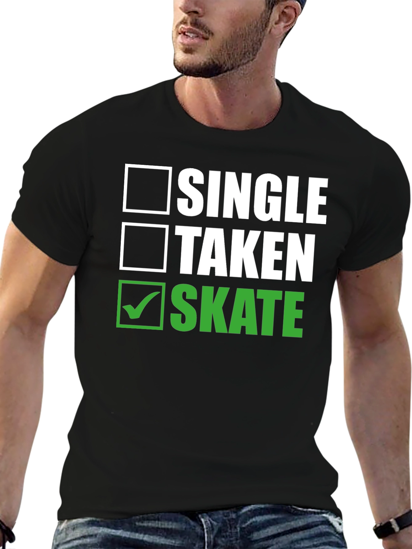 Black Single Taken Skate T-Shirt - Funny Skateboarder Tee view 6
