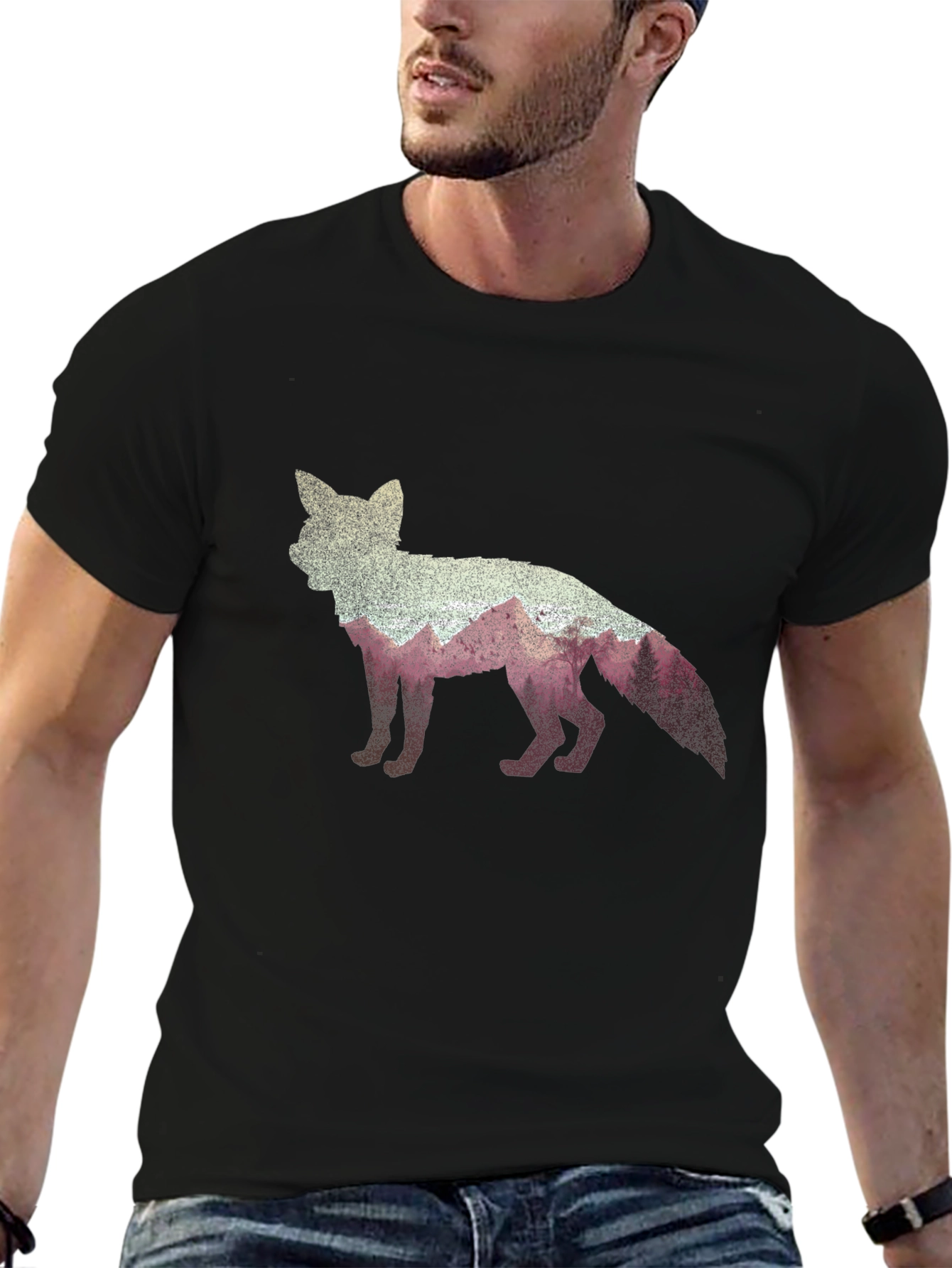Black Fox Graphic Print Black T-Shirt view 6