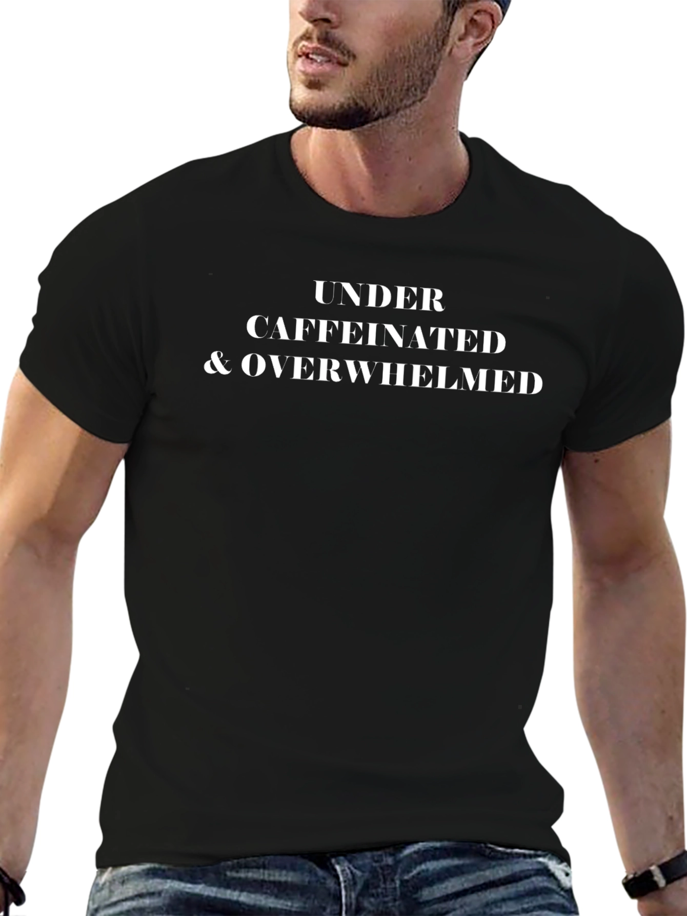 Black Under Caffeinated & Overwhelmed Graphic T-Shirt view 6