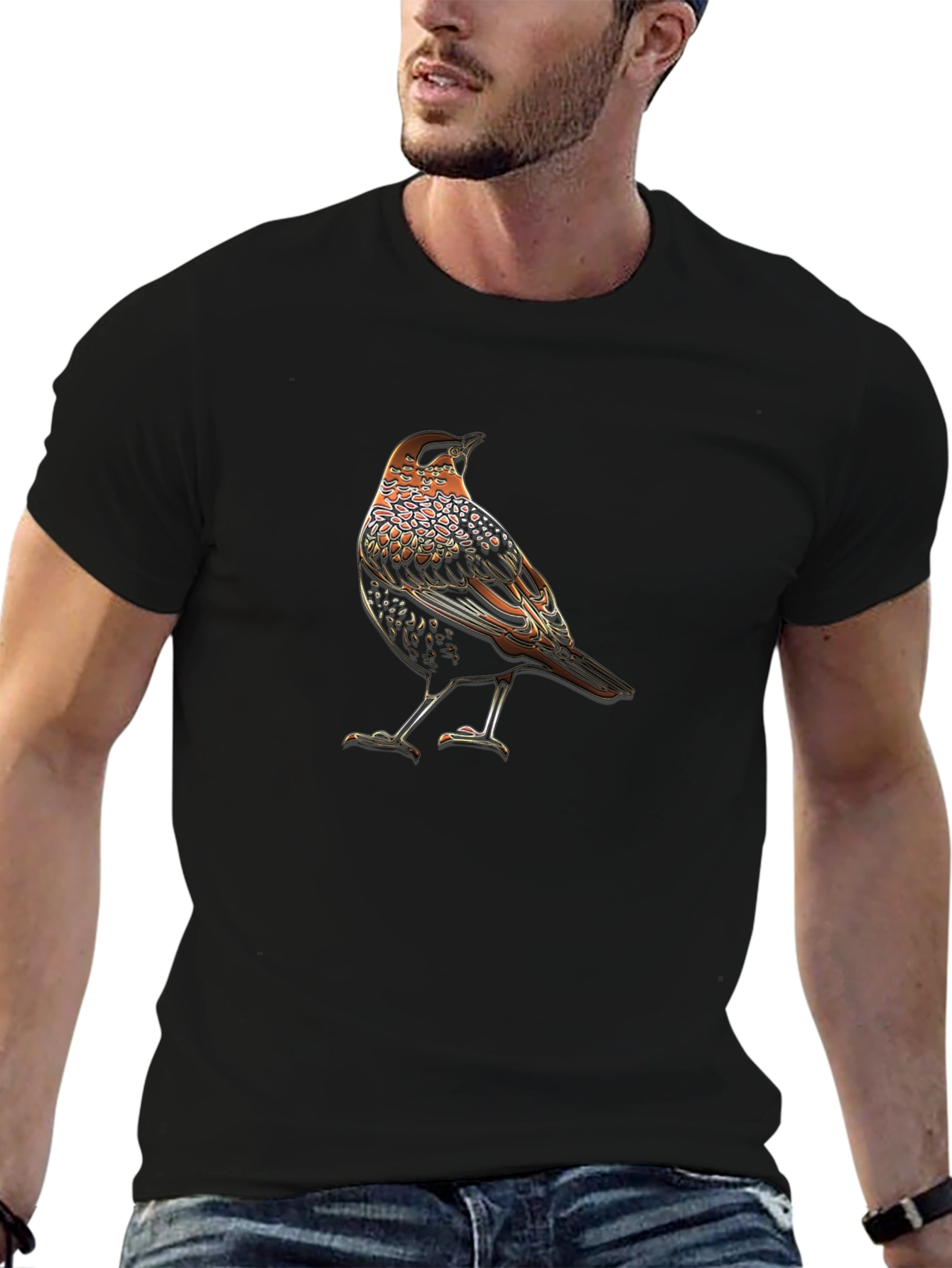 Black Bird Graphic Black T-Shirt - Unique Animal Tee view 6