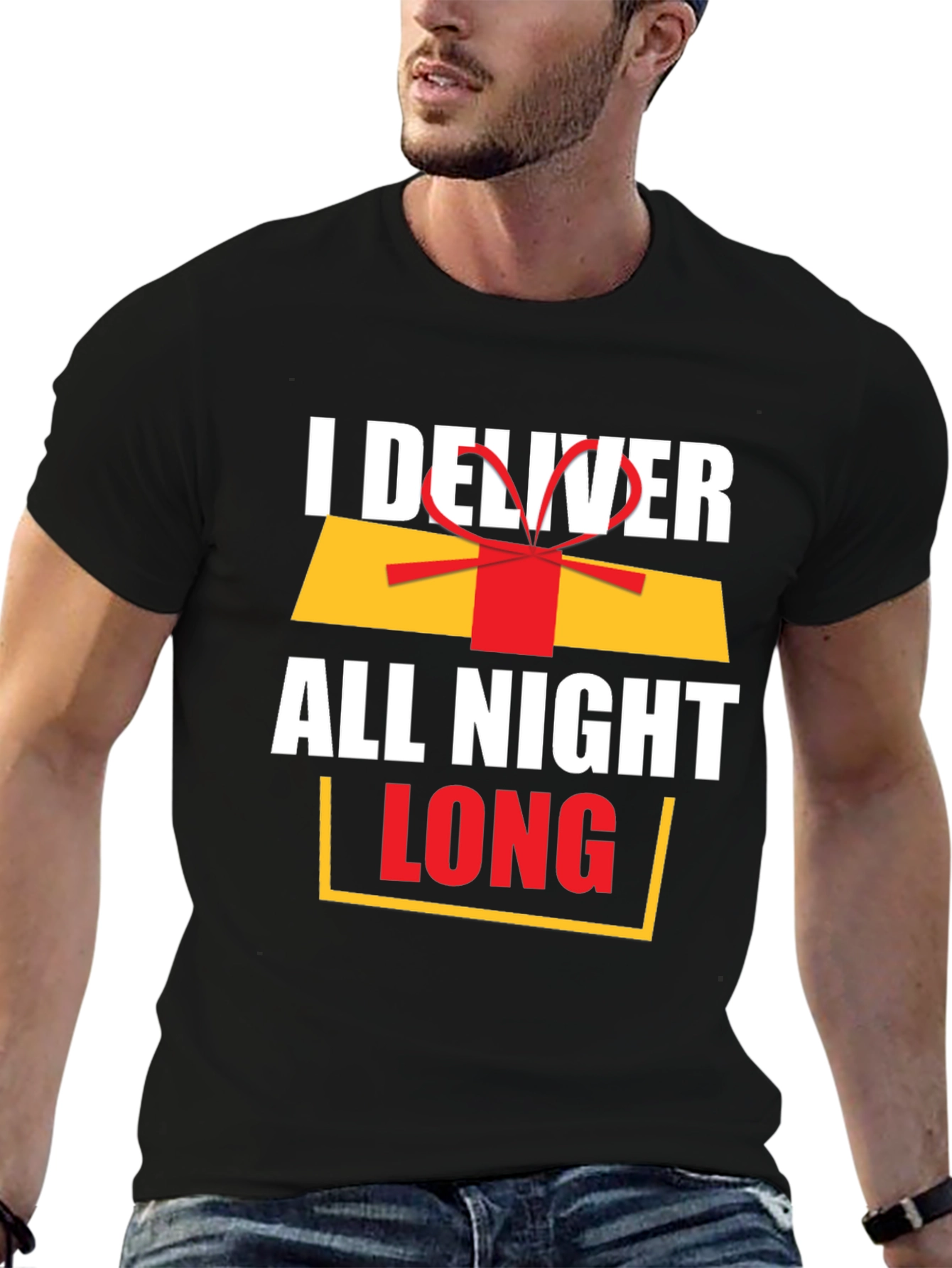 Black I Deliver All Night Long Funny Graphic Tee view 6