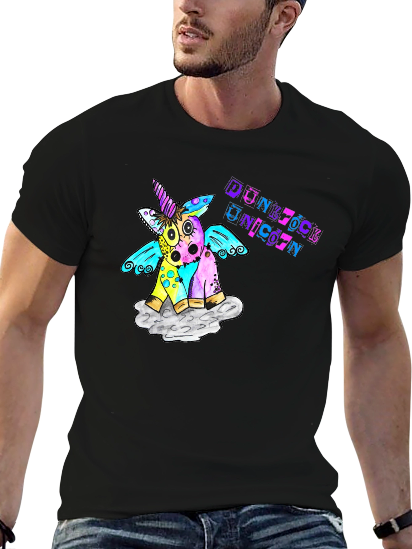 Black Punk Rock Unicorn Graphic T-Shirt view 6