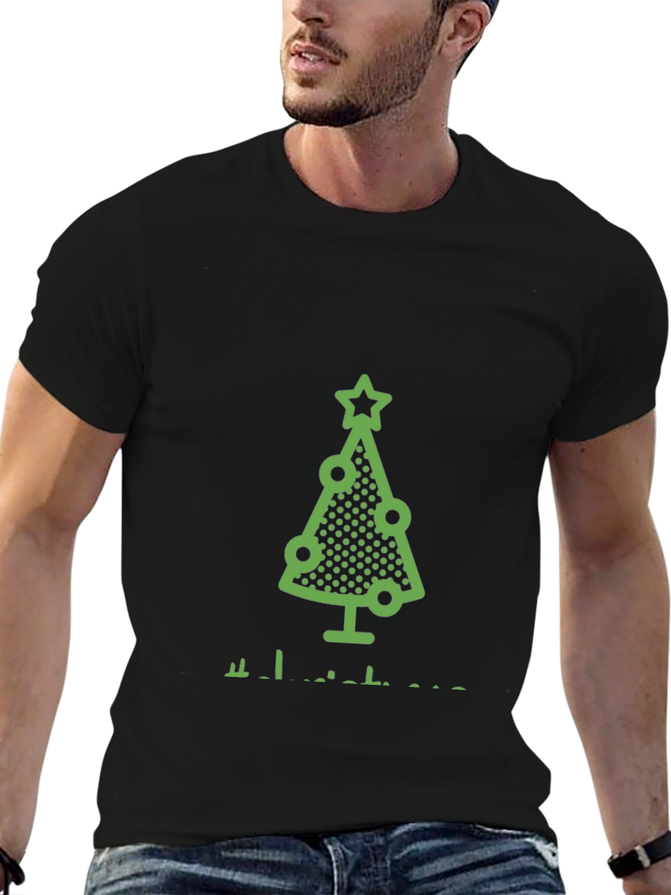Black Festive Christmas Tree Graphic Tee - Holiday Style view 6
