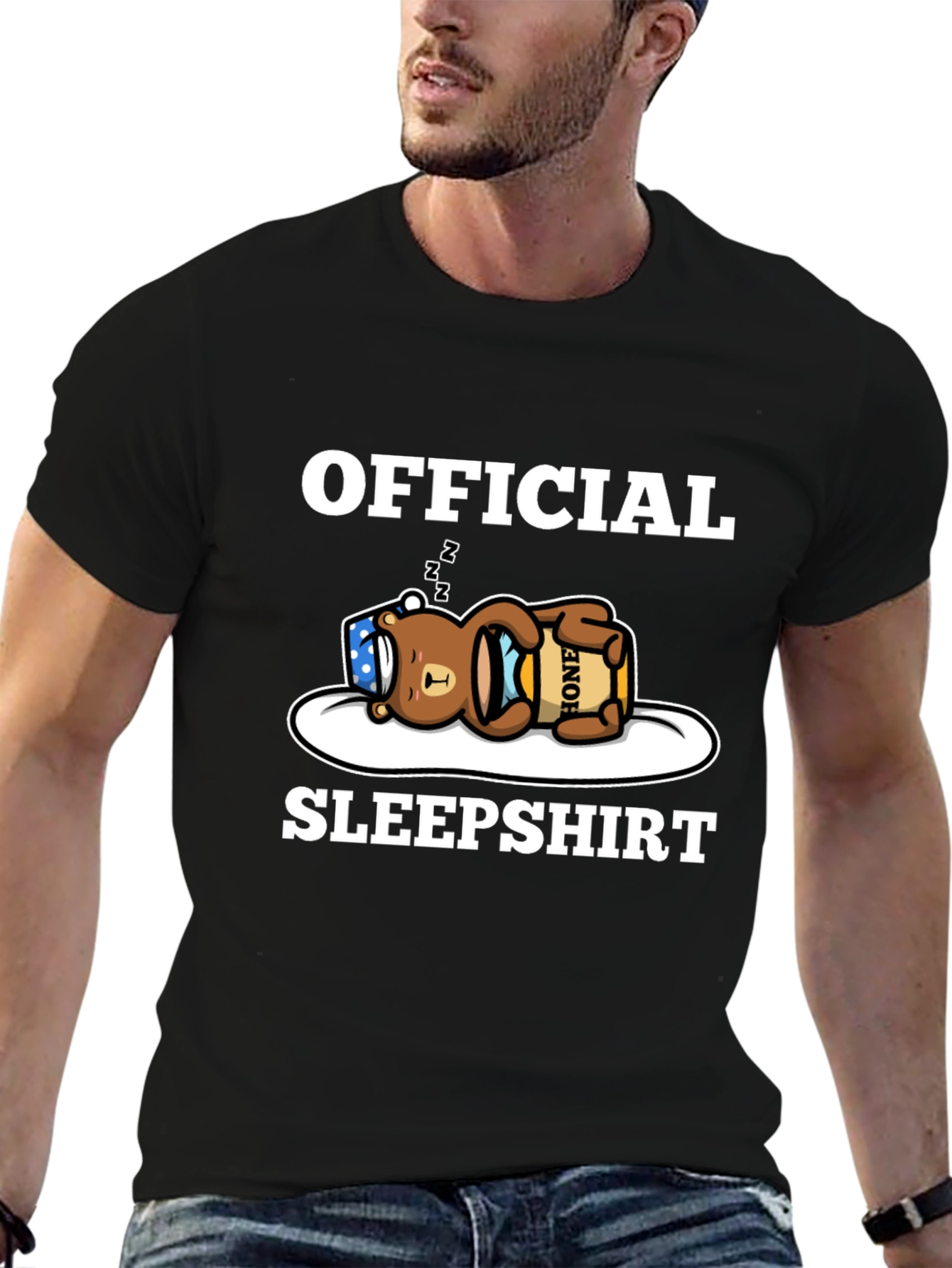 Black Official Sleepshirt - Bear with Honey Pot T-Shirt view 6