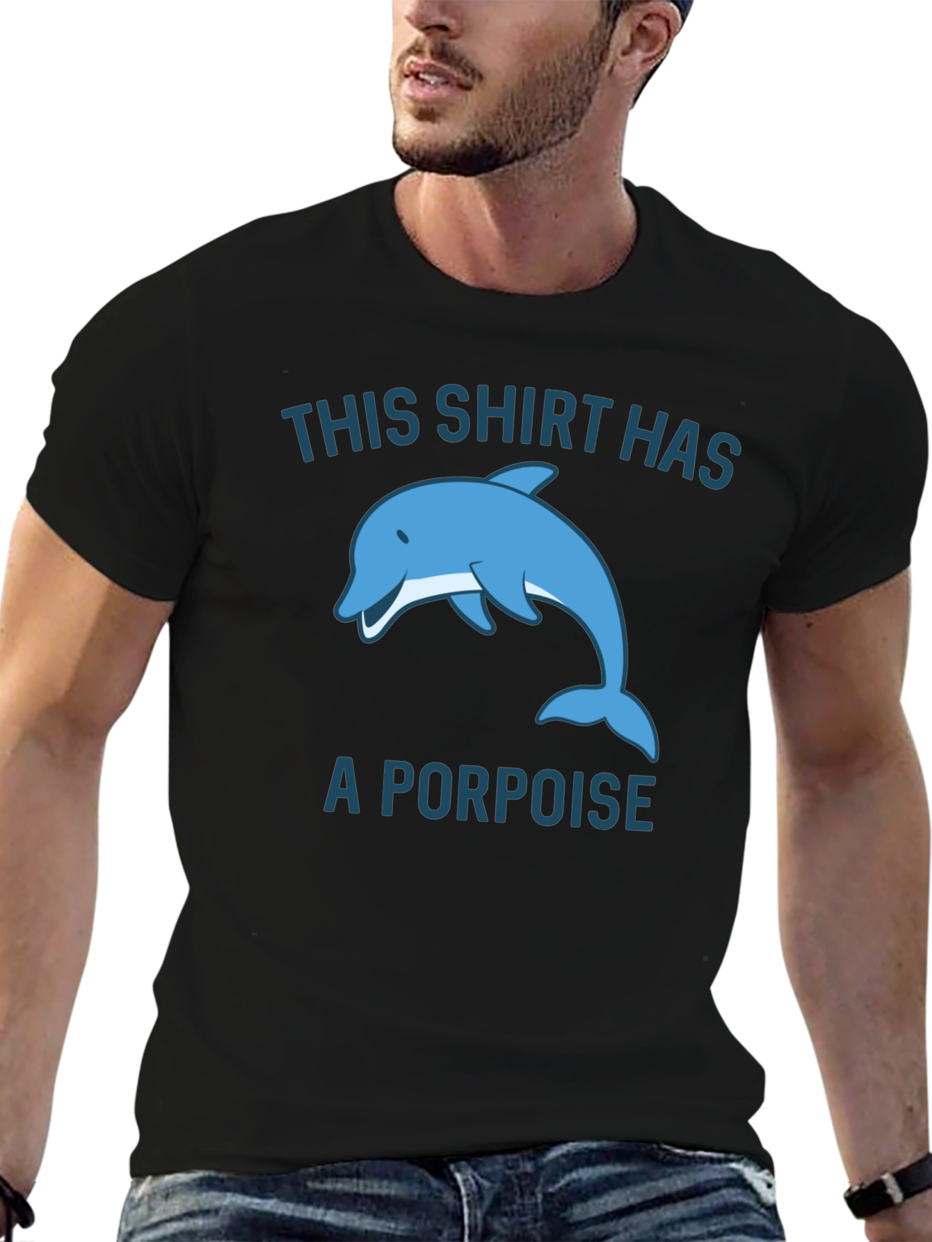 Black Funny Porpoise Graphic T-Shirt view 6