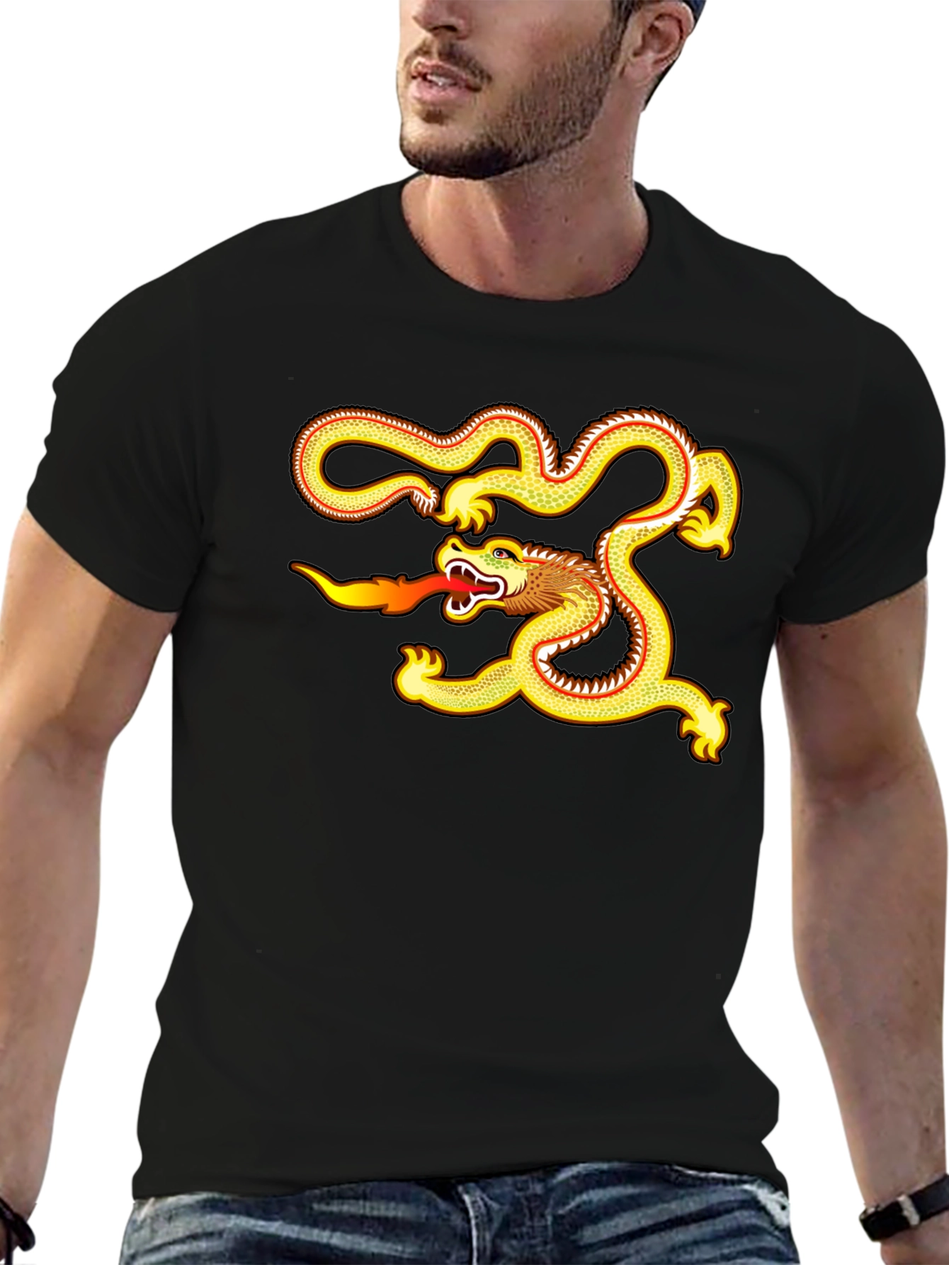 Black Golden Dragon Graphic Tee - Black Cotton Comfort view 6