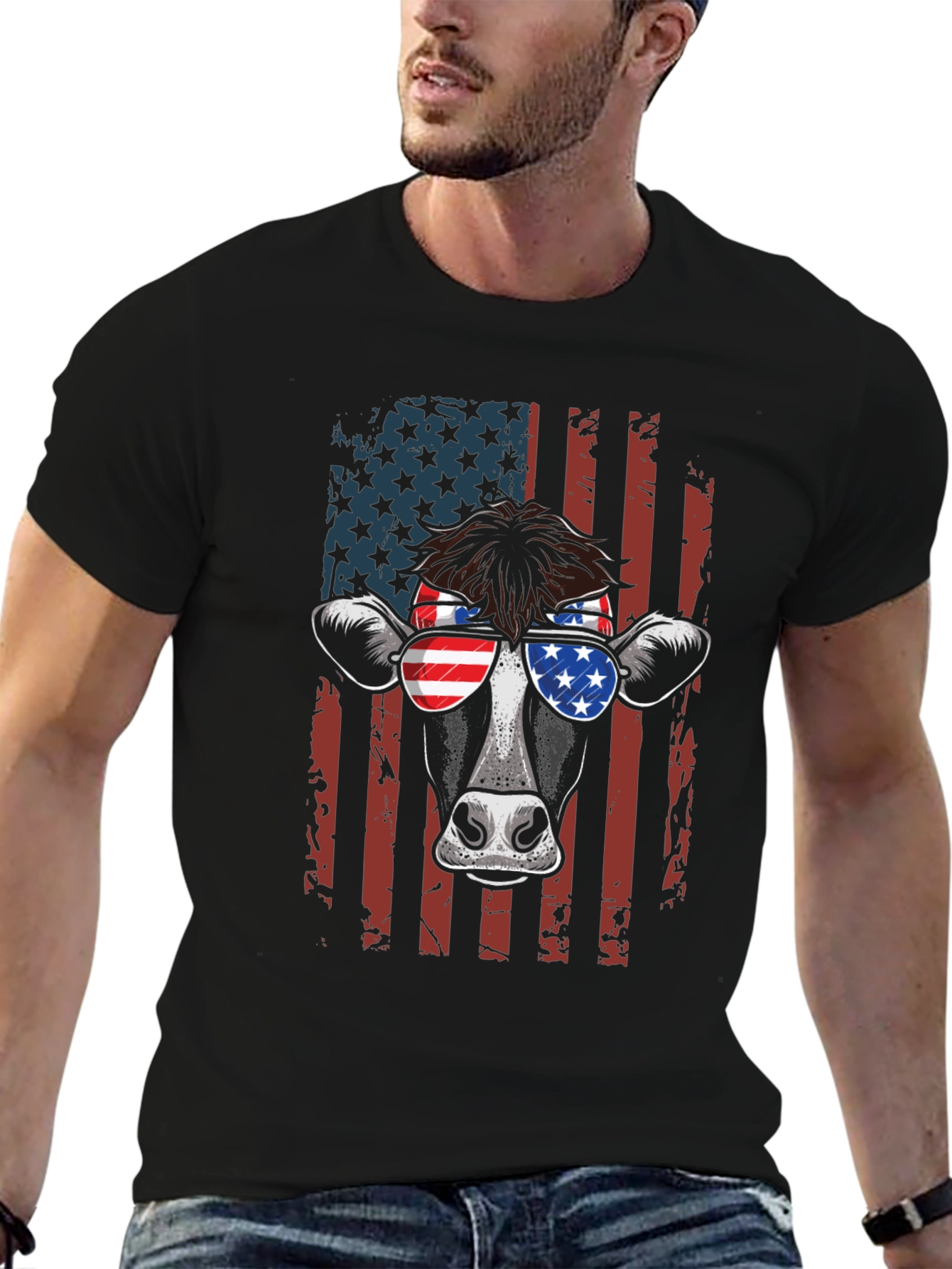 Patriotic Cow T-Shirt - American Flag Design - 6